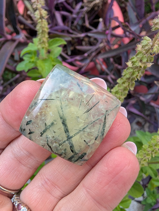 Phrenite cabochon. Square . Green 30mm x 29mm