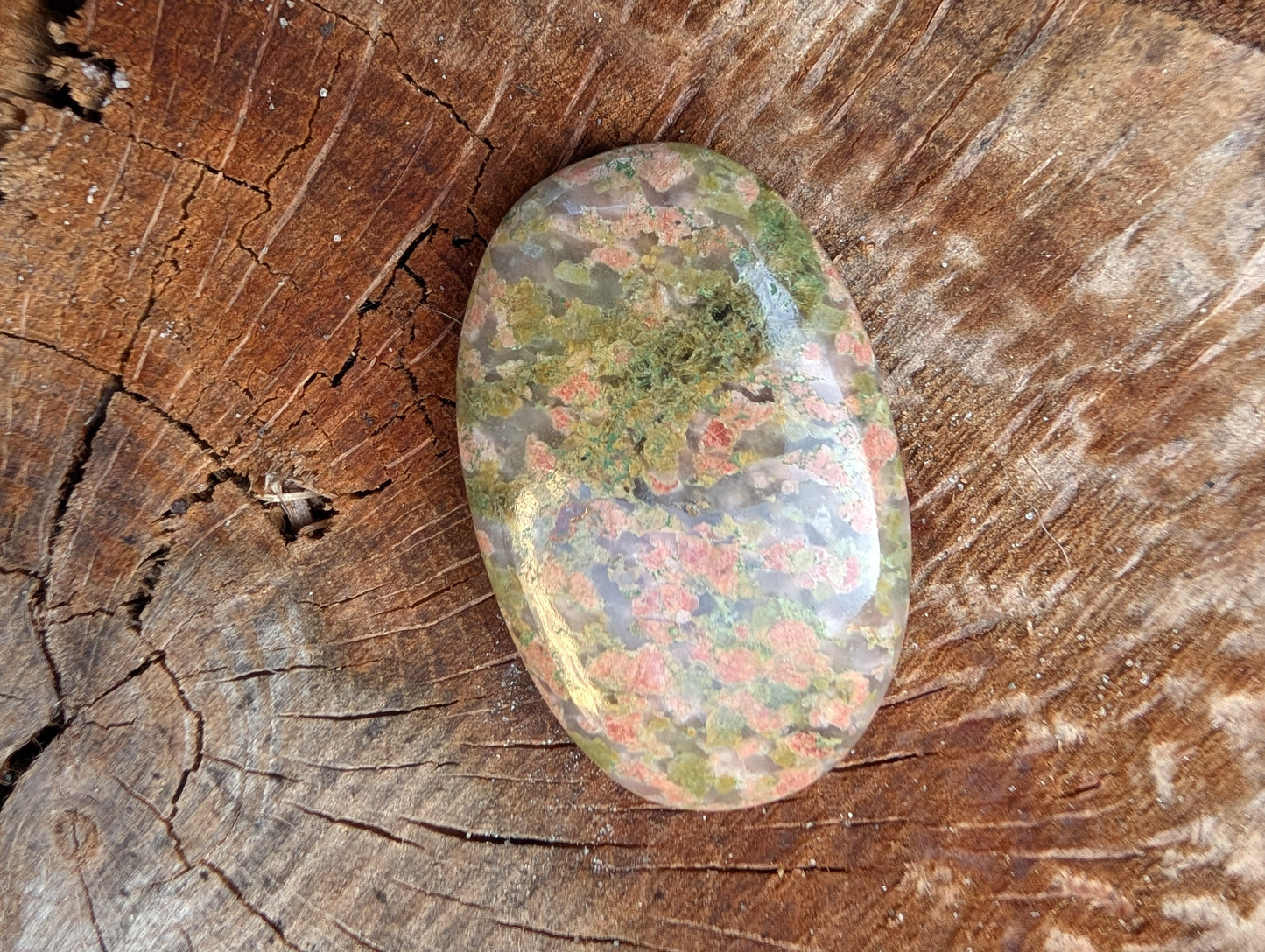 Unakite cabochon. Oval . Pink Green 44mm x 28mm