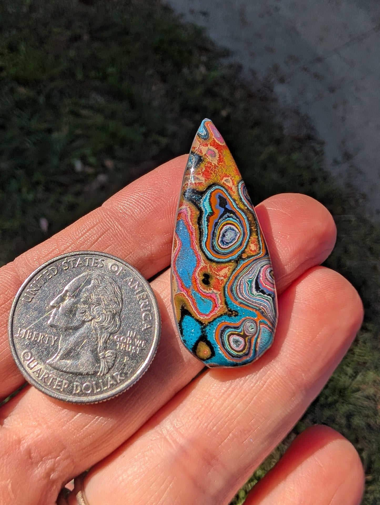 Graffiti Cabochon. multi color. Tear drop recycled wearable art jewelry making #2