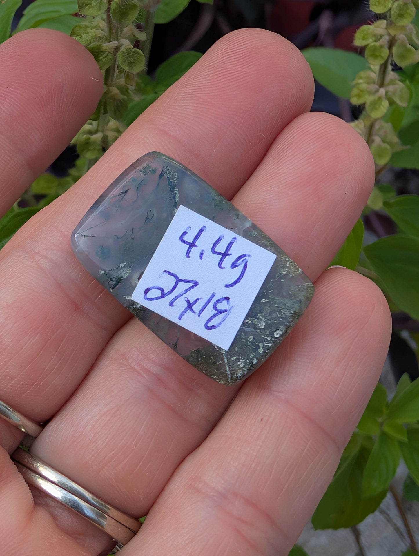Moss agate cabochon. Rectangle . Green  27mm x 18mm