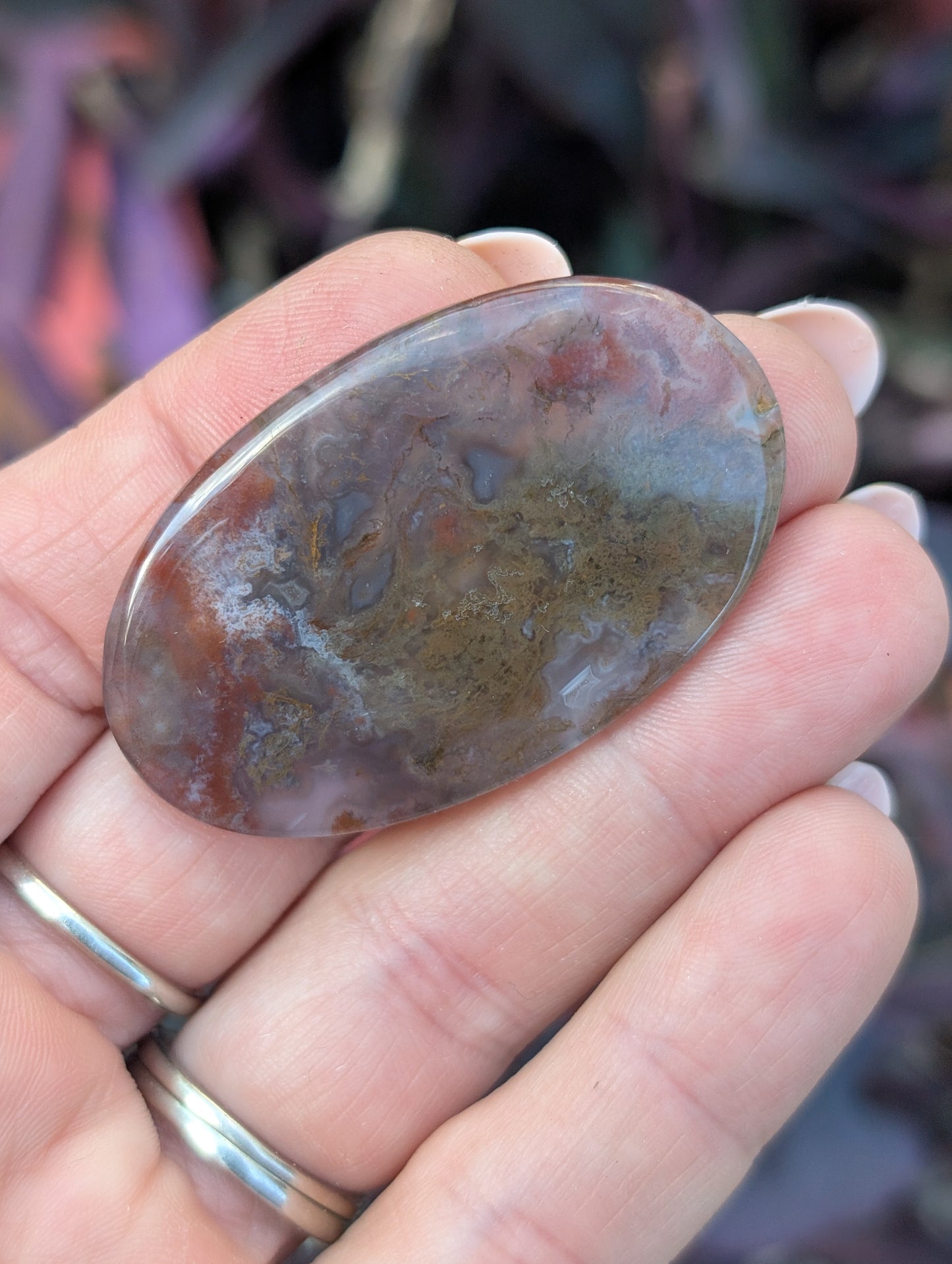 Moss agate cabochon. Large Oval. Green and red. 47mm x 29mm
