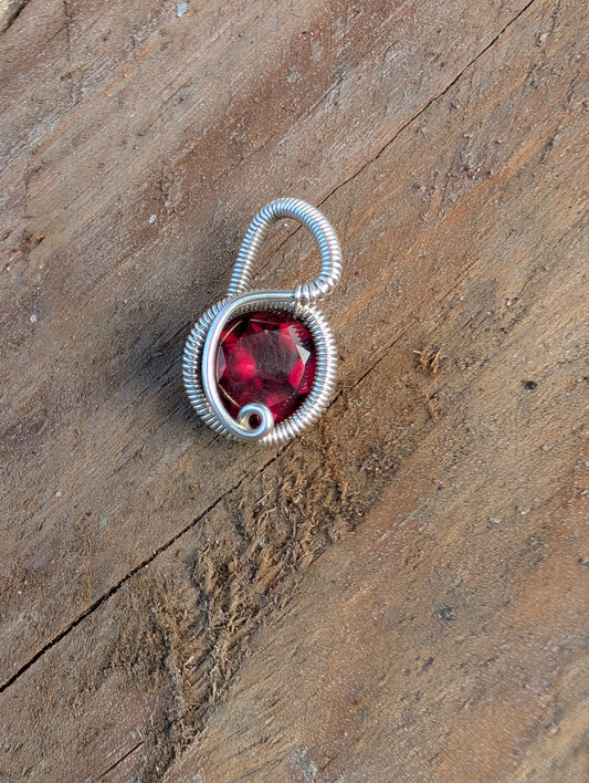 Sterling Silver Mini pendant. Handmade wire wrapped Garnet pendant. January birthstone
