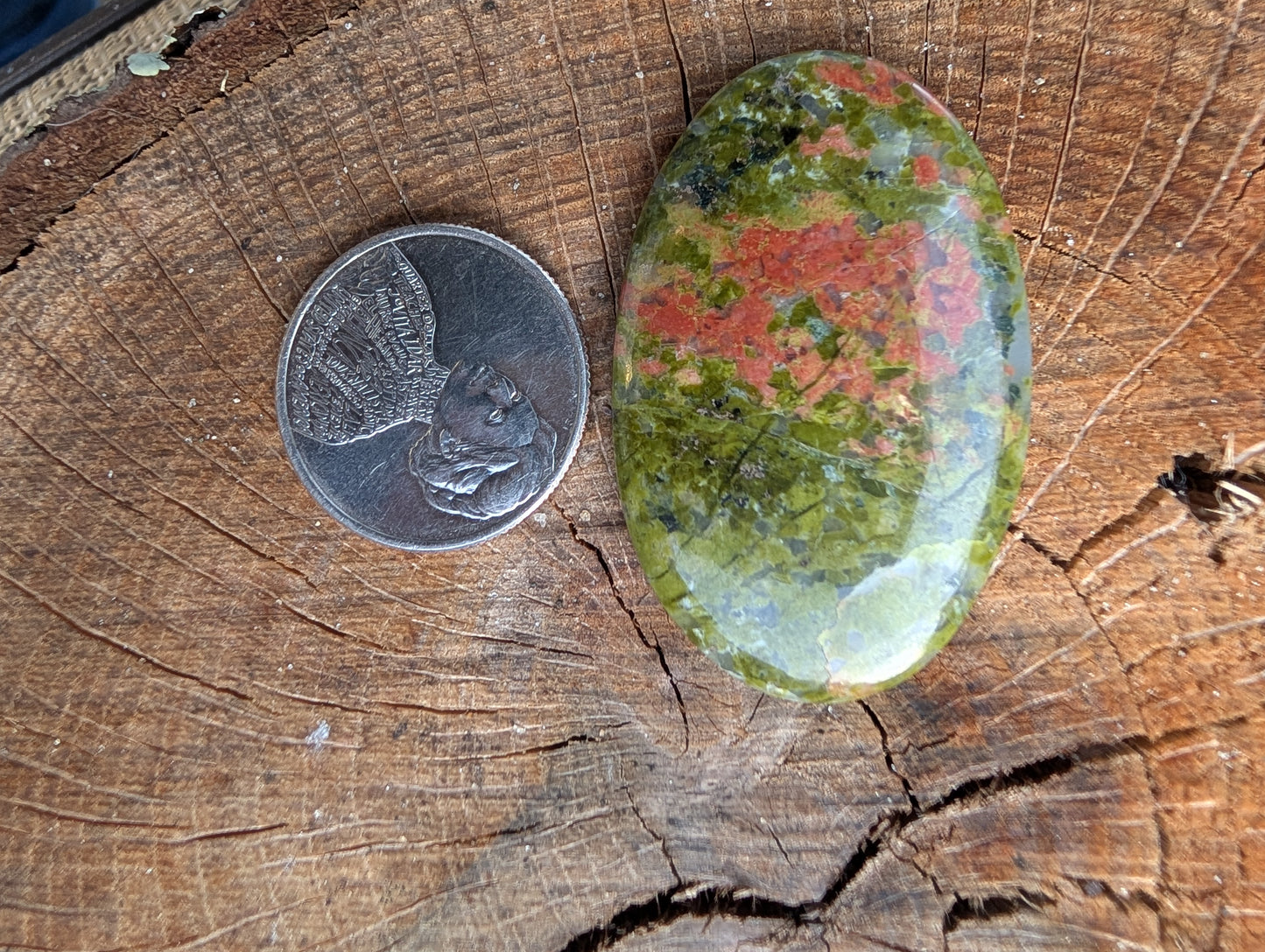 Unakite cabochon. Oval . Pink Green 44mm x 28mm