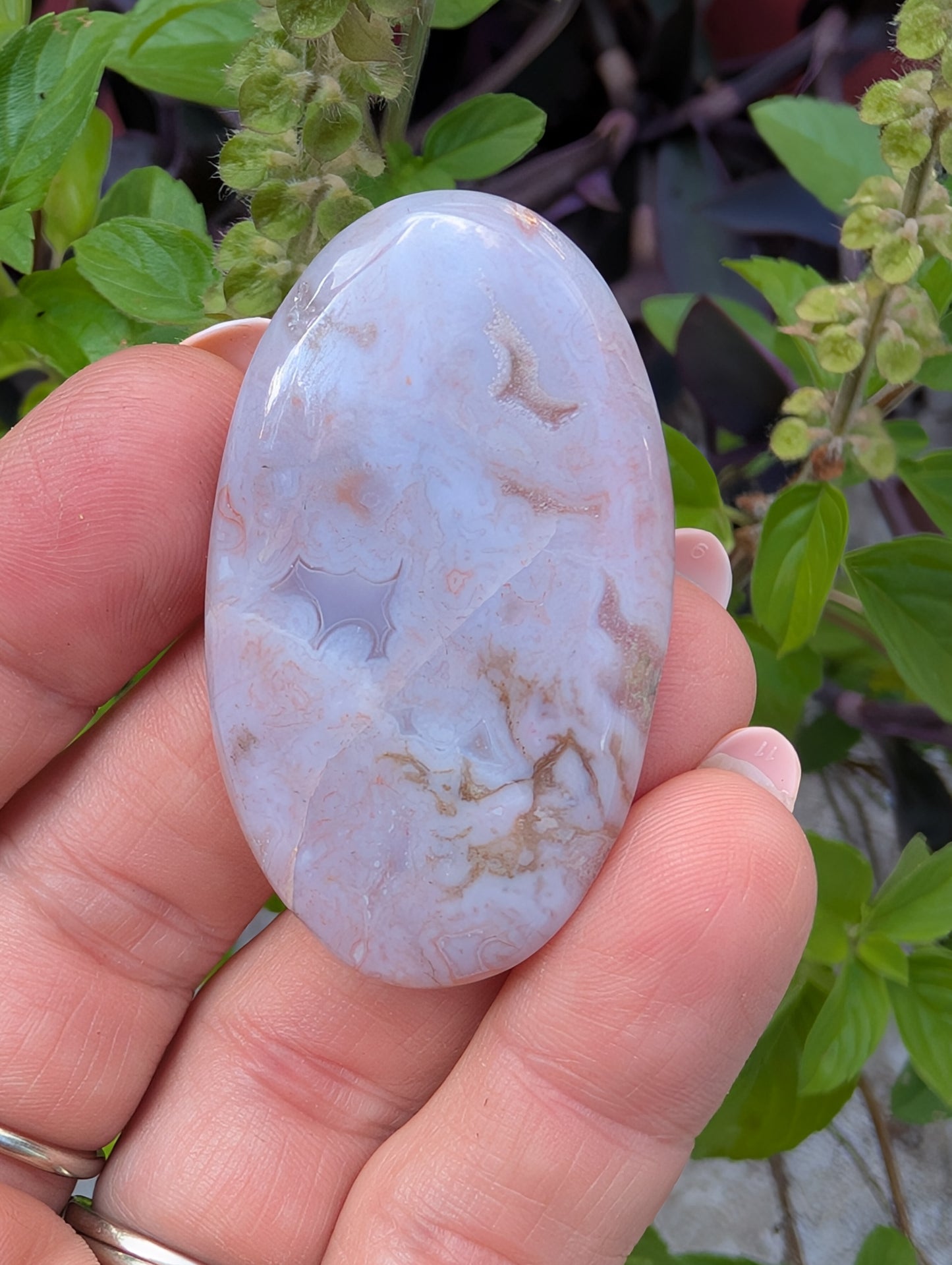 Moss agate cabochon. Large Oval. Pink. 49mm x 29mm