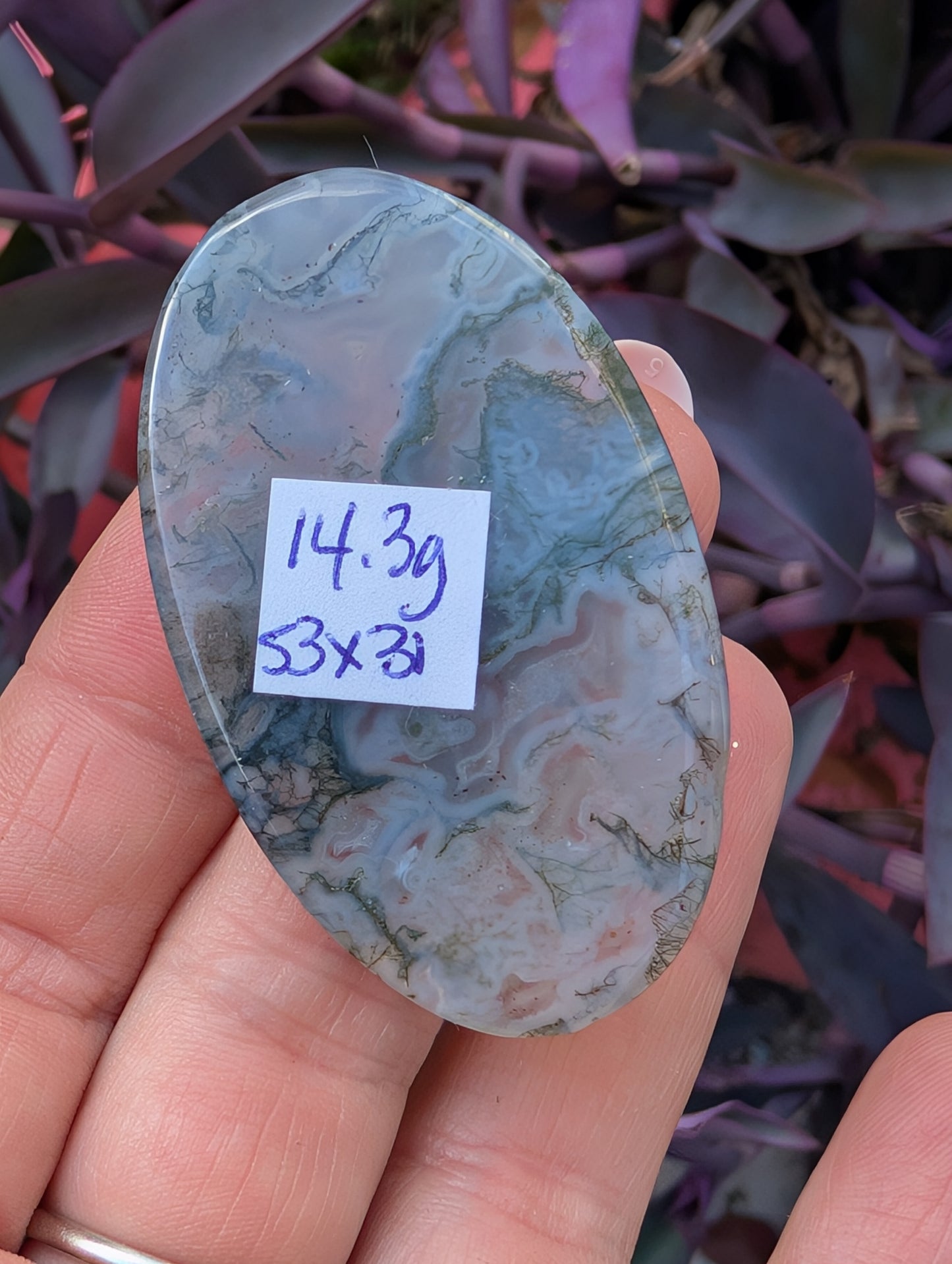 Moss agate cabochon. Large Oval. Green. 53mm x 31mm