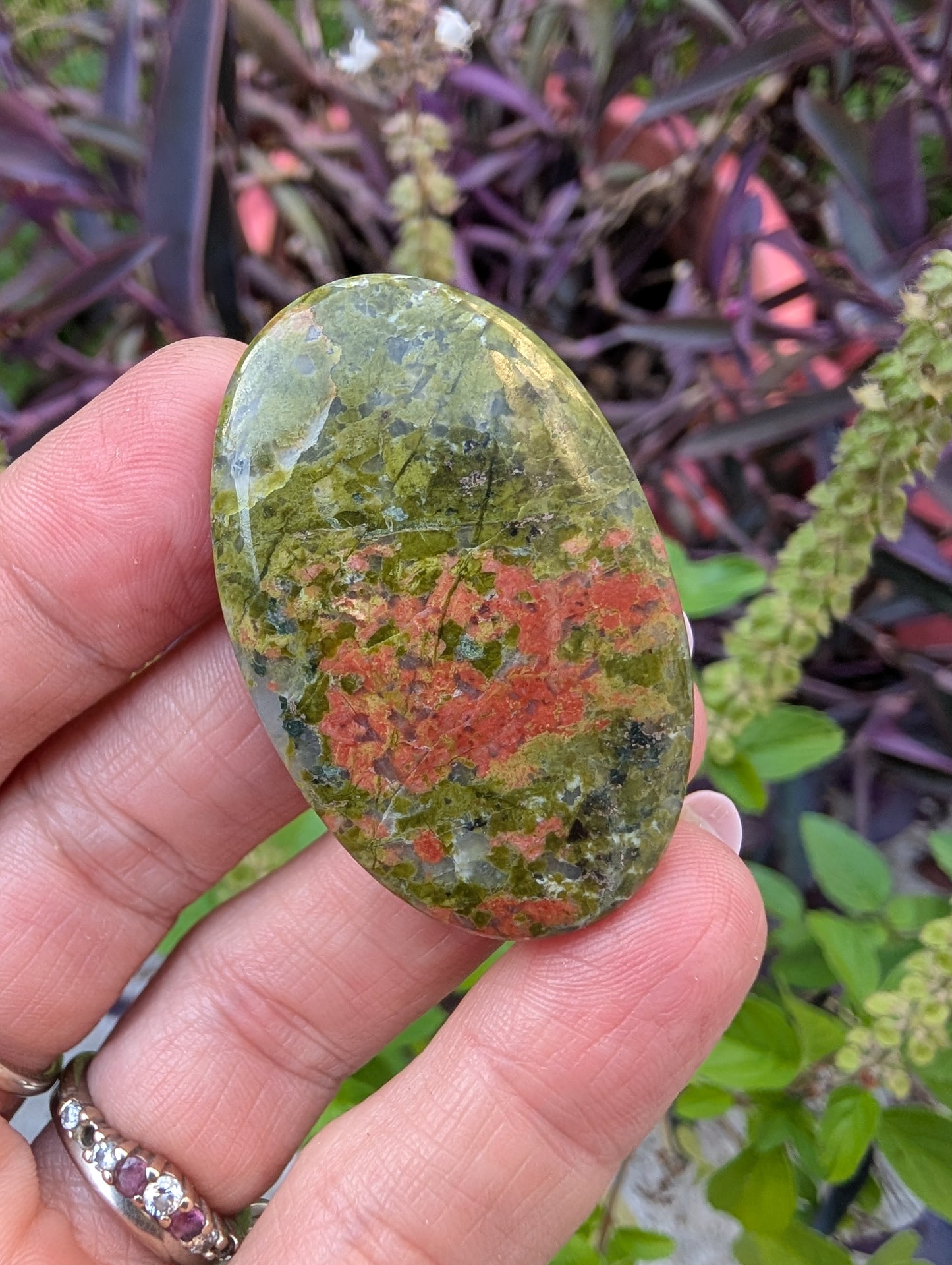 Unakite cabochon. Oval . Pink Green 44mm x 28mm