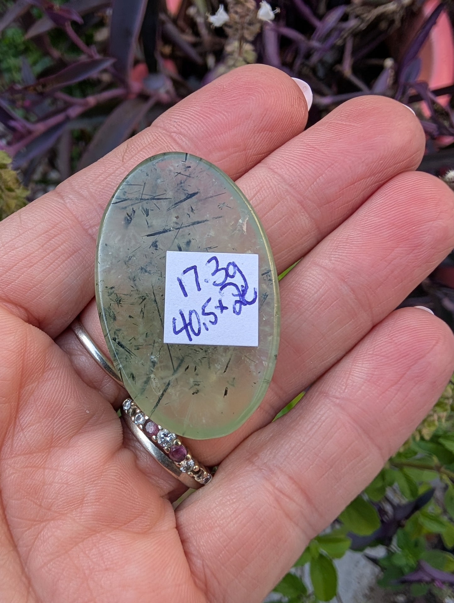 Phrenite cabochon. Oval . Green 40.5mm x 20mm