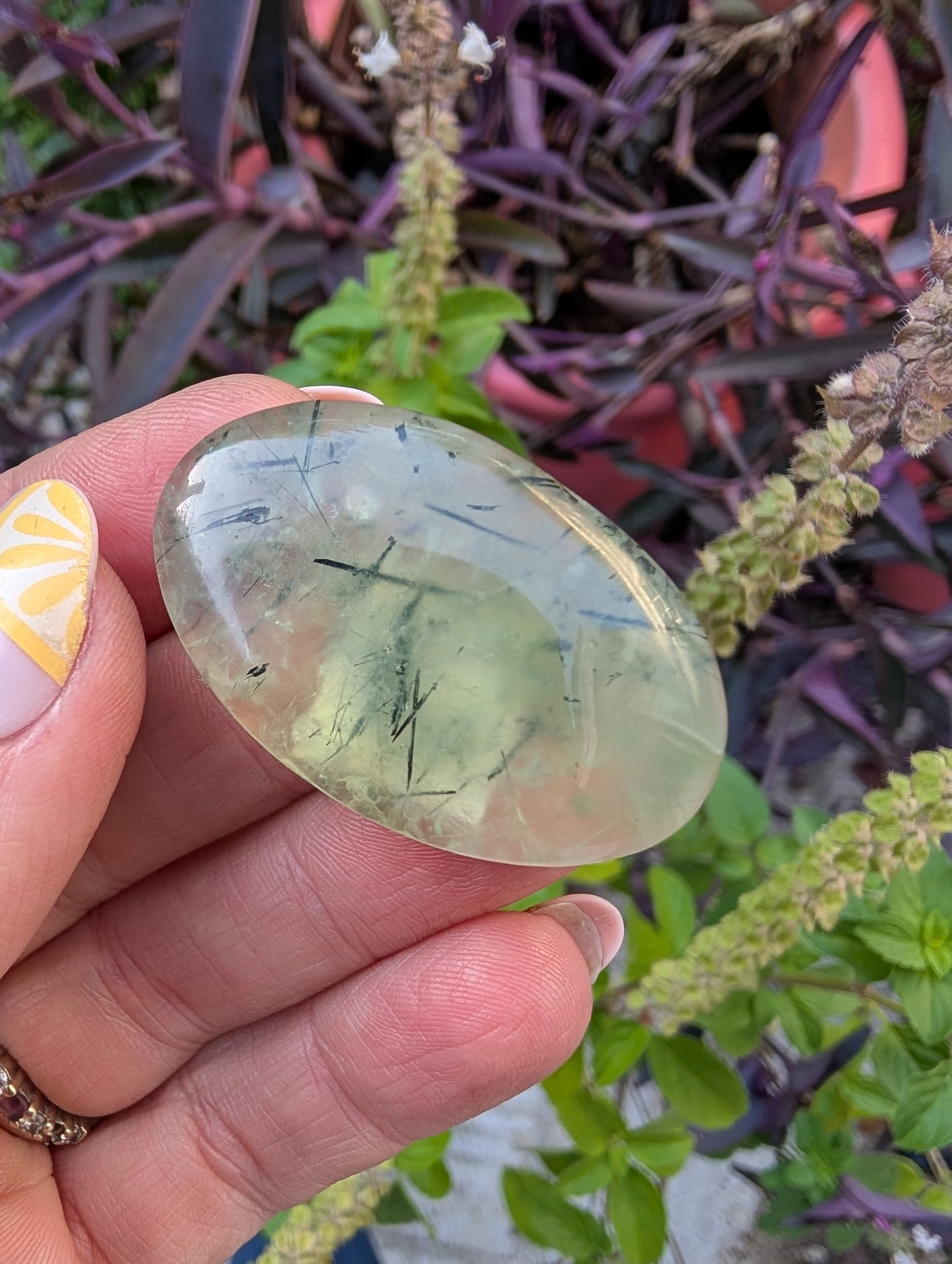 Phrenite cabochon. Oval . Green 40.5mm x 20mm