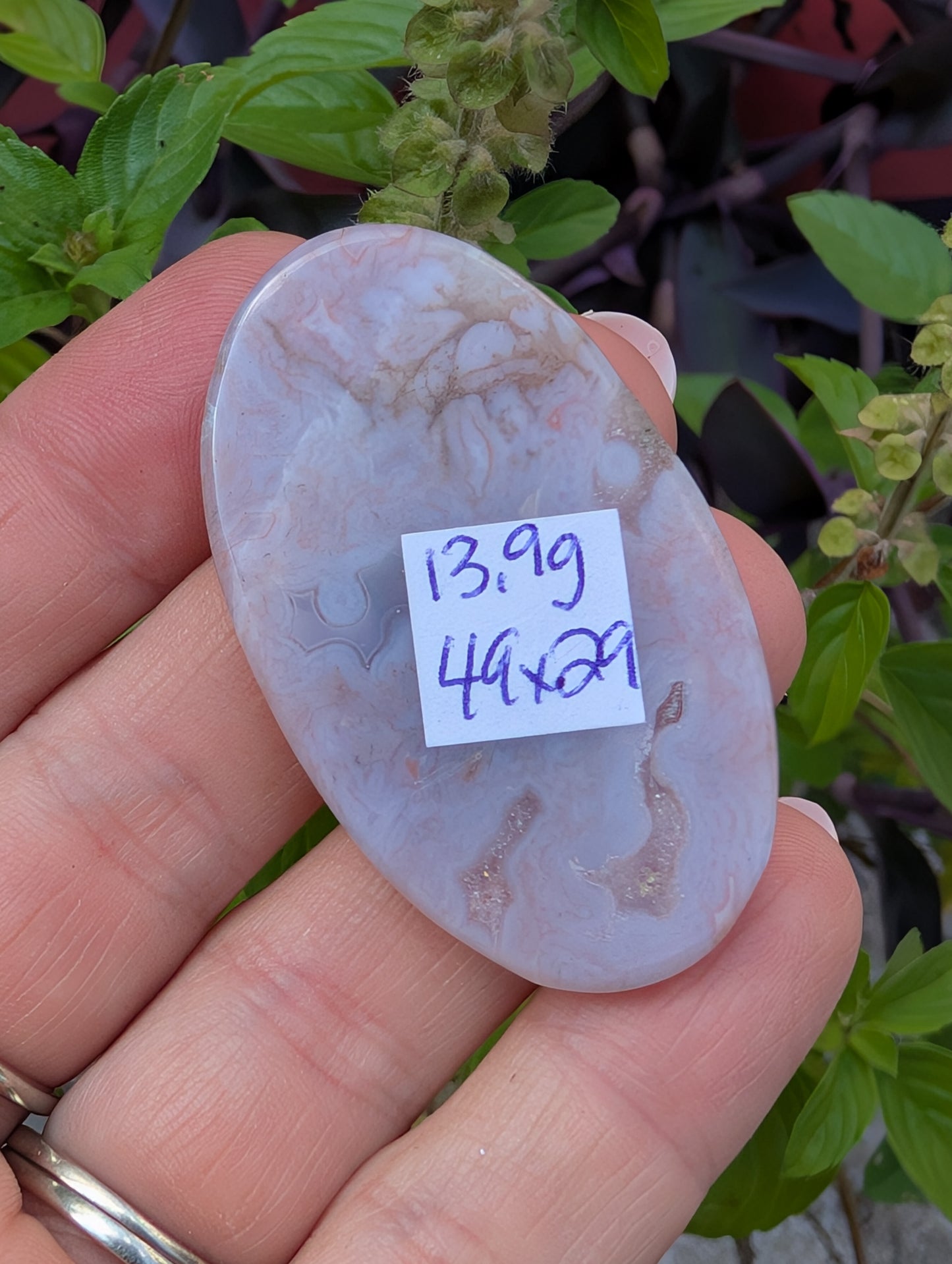 Moss agate cabochon. Large Oval. Pink. 49mm x 29mm