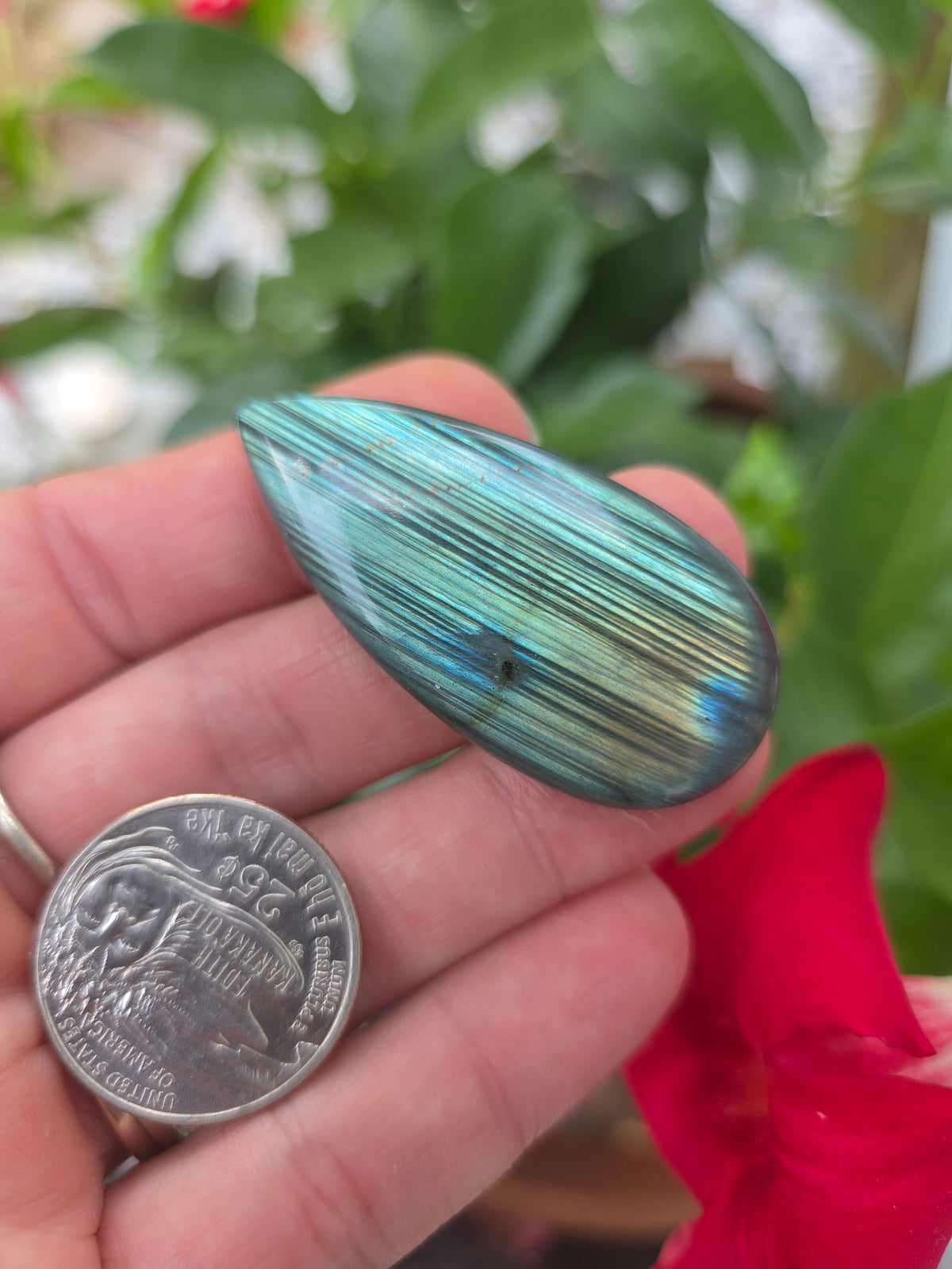 Labradorite Cabochon 47mm x 23mm Striped pattern multi color flash