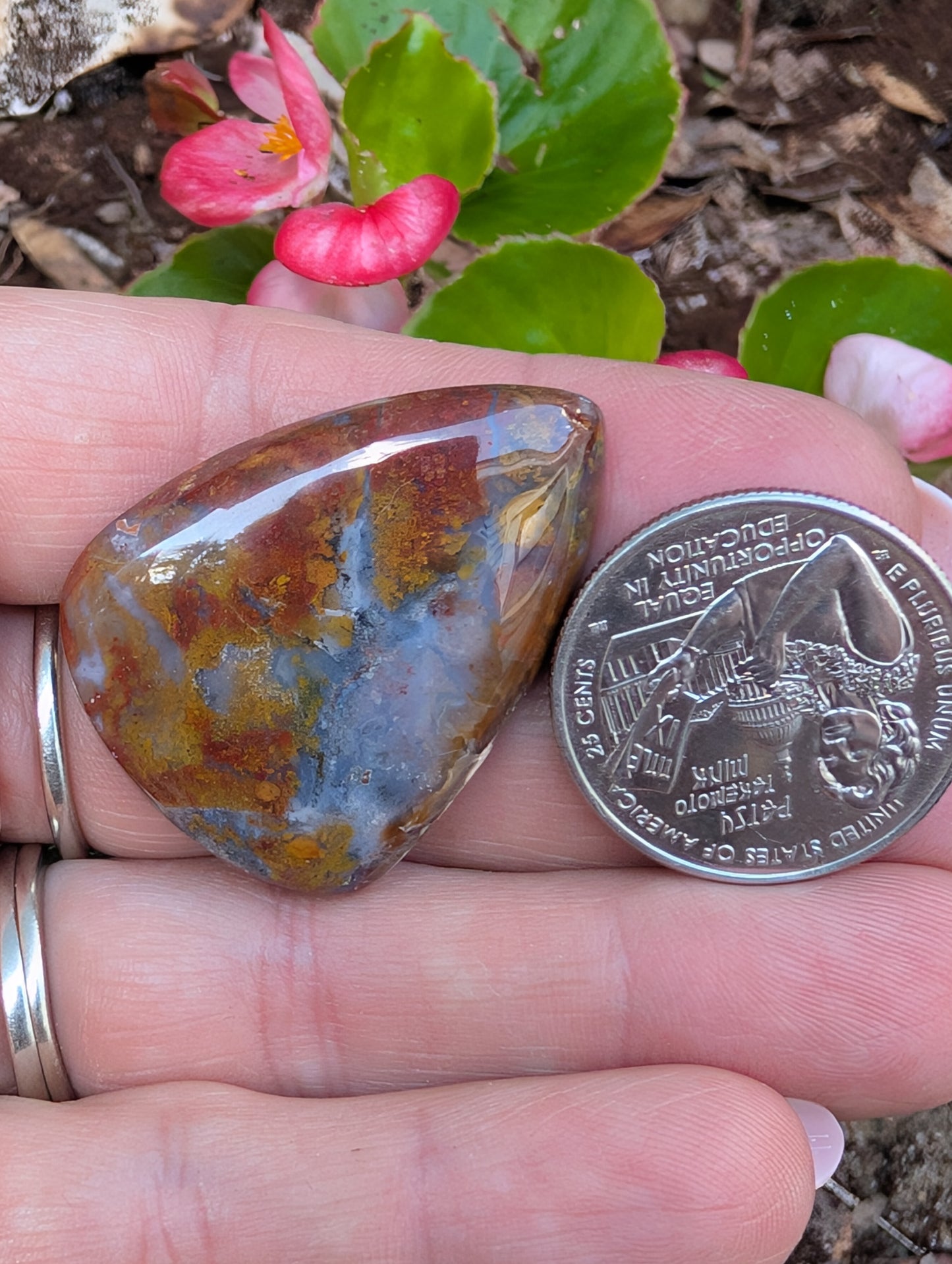 Plume agate cabochon. Tear drop . Red 36mm x 27mm