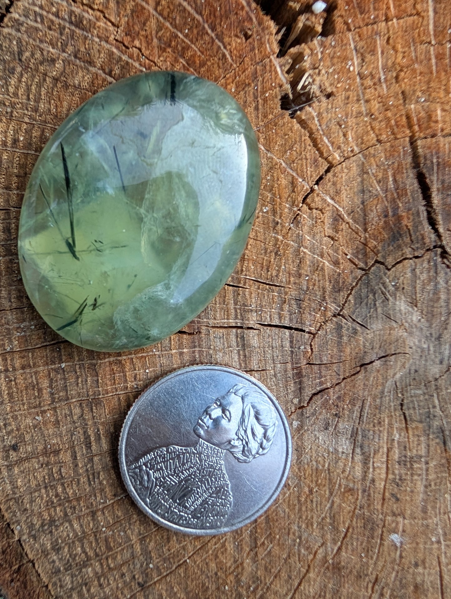 Phrenite cabochon. Oval . Green 38mm x 29mm