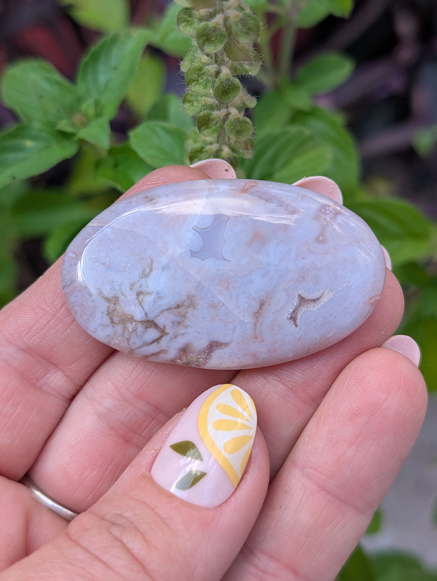 Moss agate cabochon. Large Oval. Pink. 49mm x 29mm