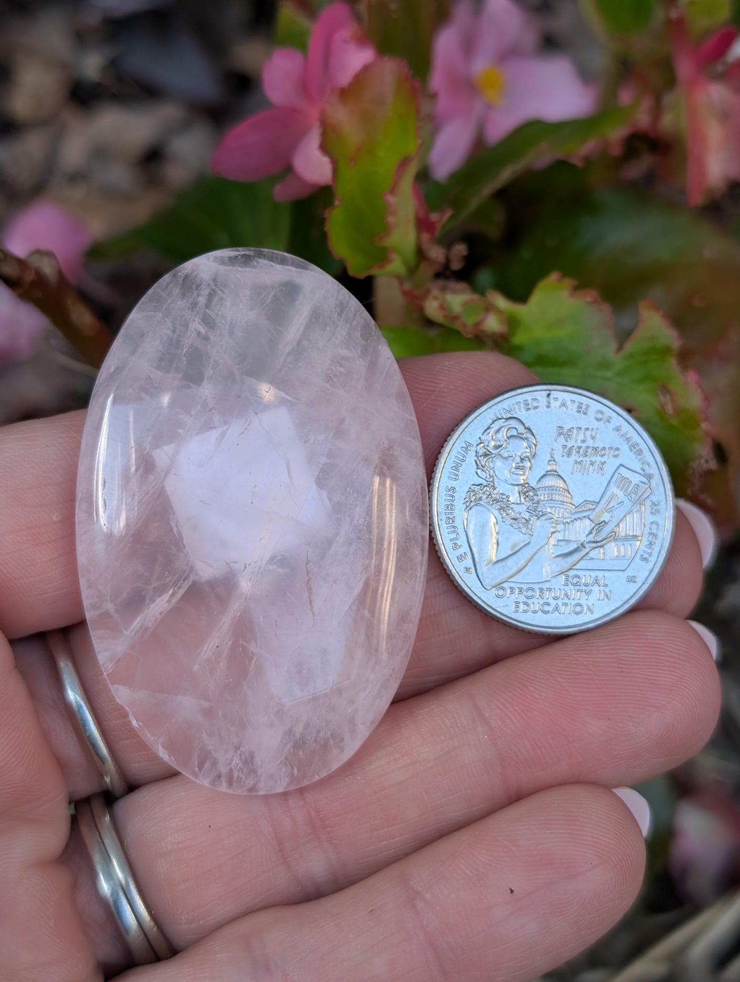 Rose quartz cabochon. Oval . Pink 50.5mm x 32mm