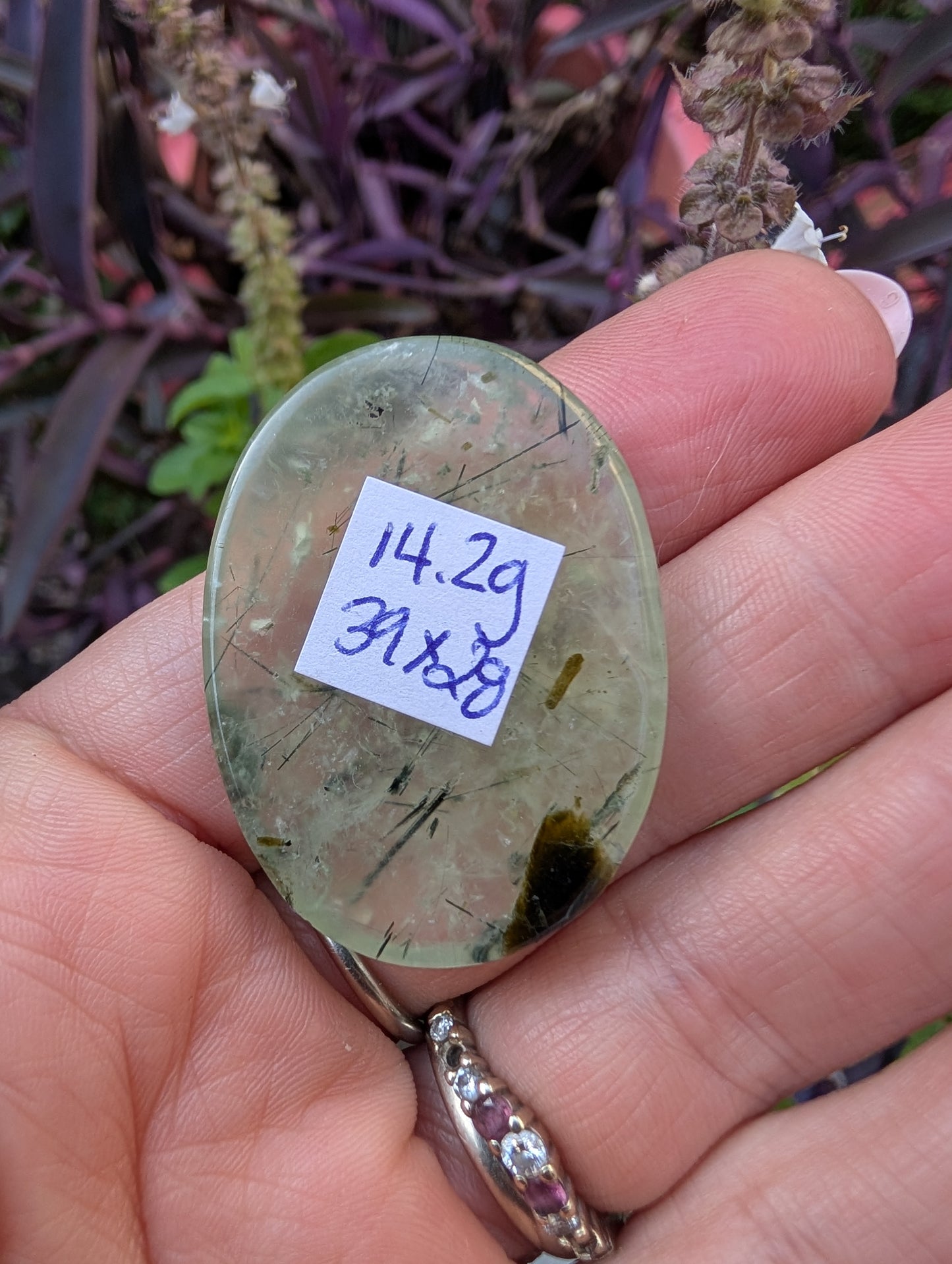 Phrenite cabochon. Oval . Green 39mm x 28mm