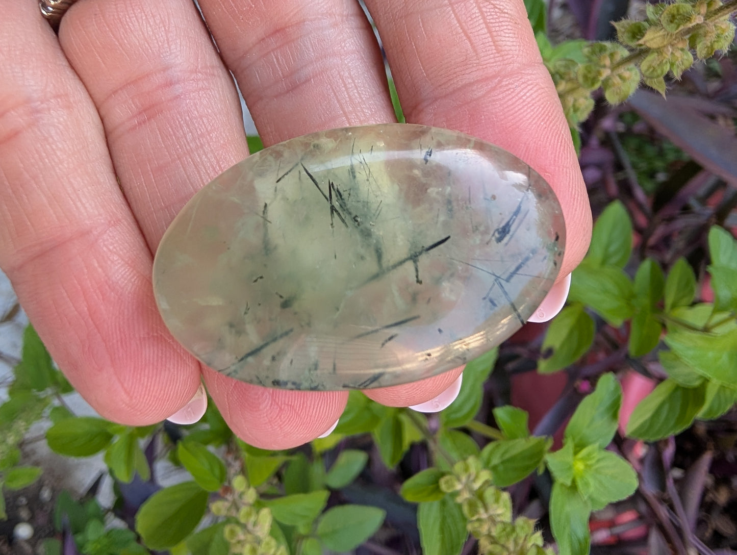 Phrenite cabochon. Oval . Green 40.5mm x 20mm