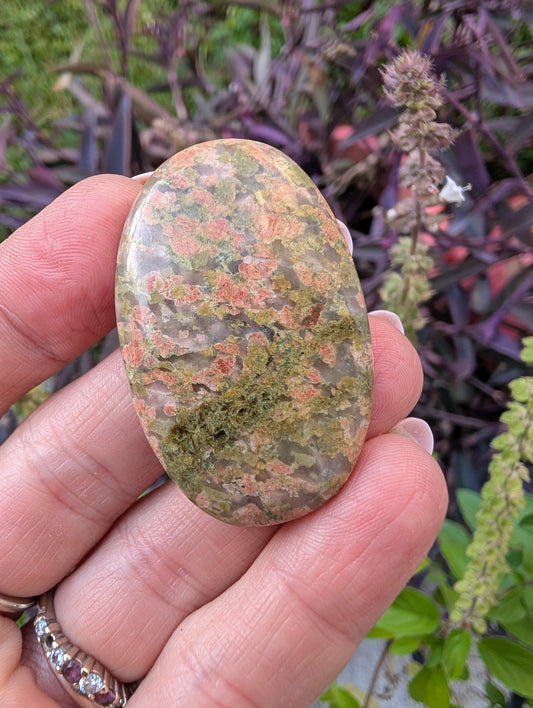 Unakite cabochon. Oval . Pink Green 44mm x 28mm