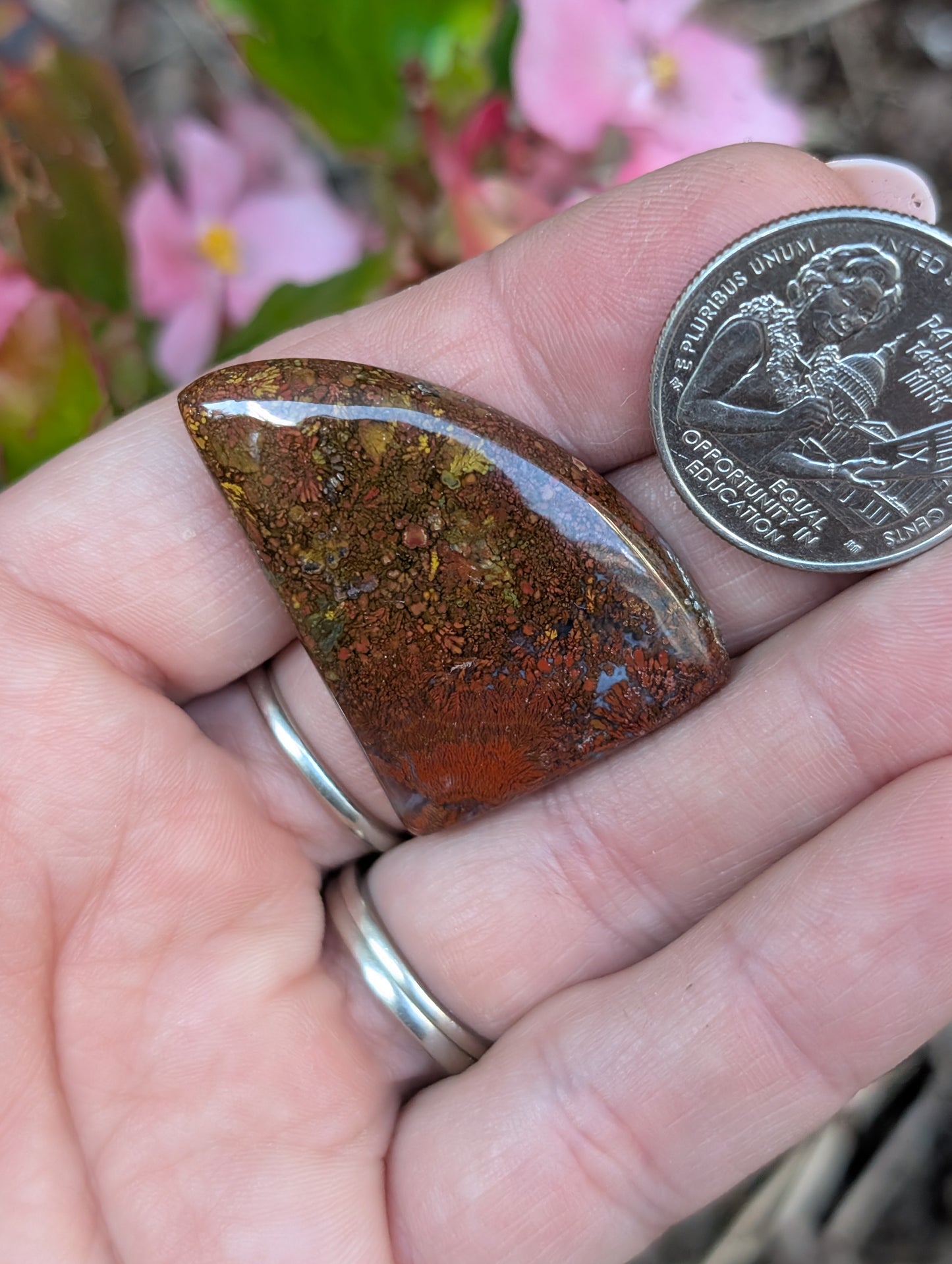 Plume agate cabochon. Freeform. Red 35mm x 25mm