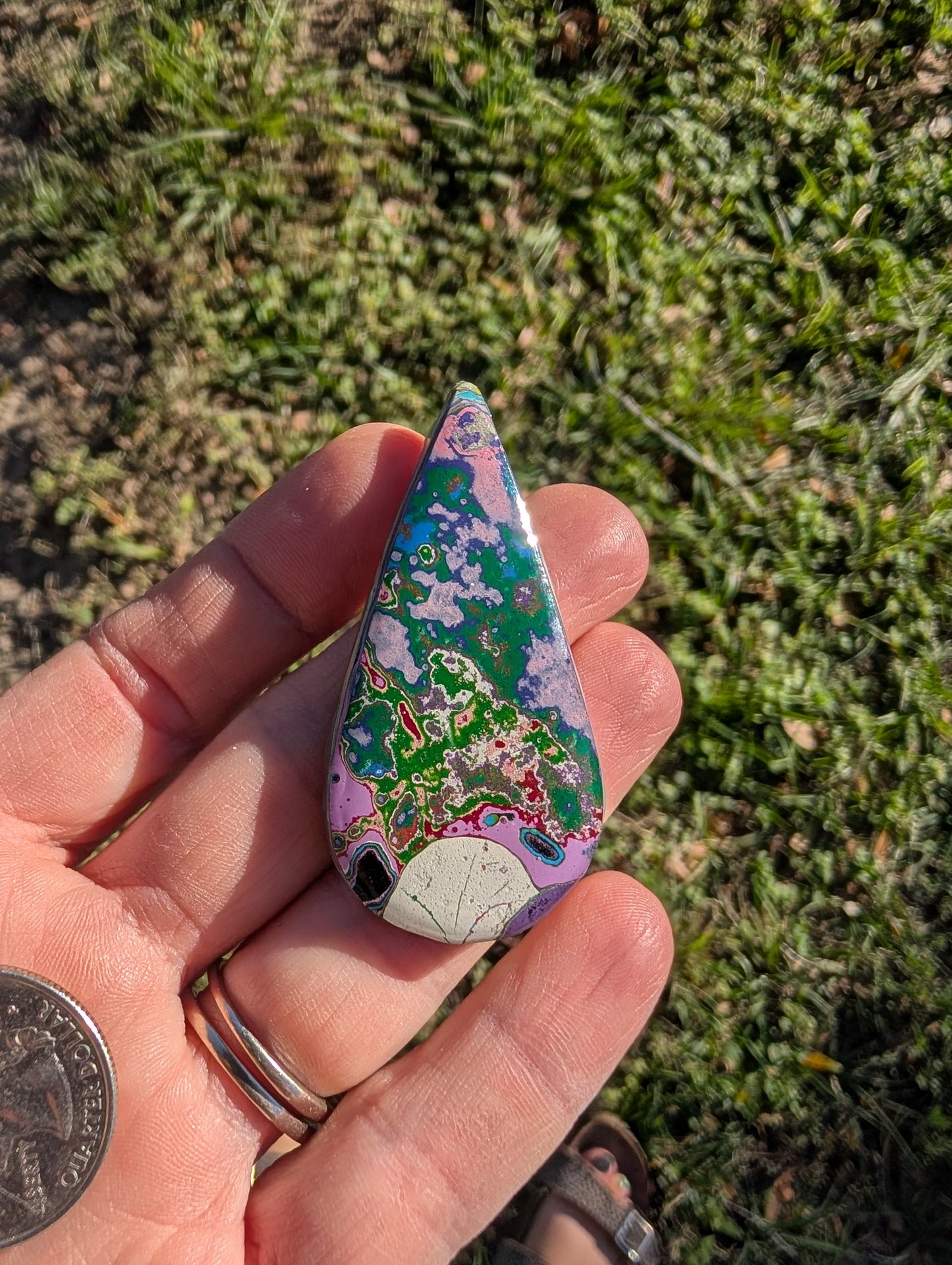 Graffiti Cabochon. multi color. Tear drop recycled wearable art jewelry making #3