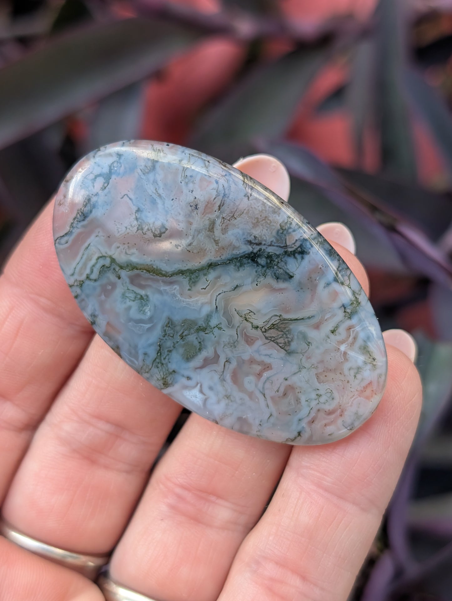 Moss agate cabochon. Large Oval. Green. 53mm x 31mm