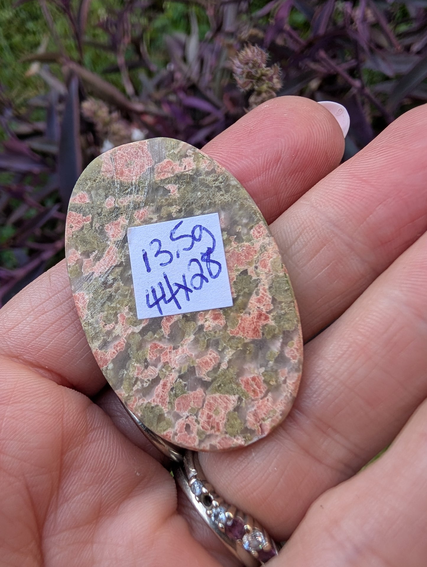 Unakite cabochon. Oval . Pink Green 44mm x 28mm