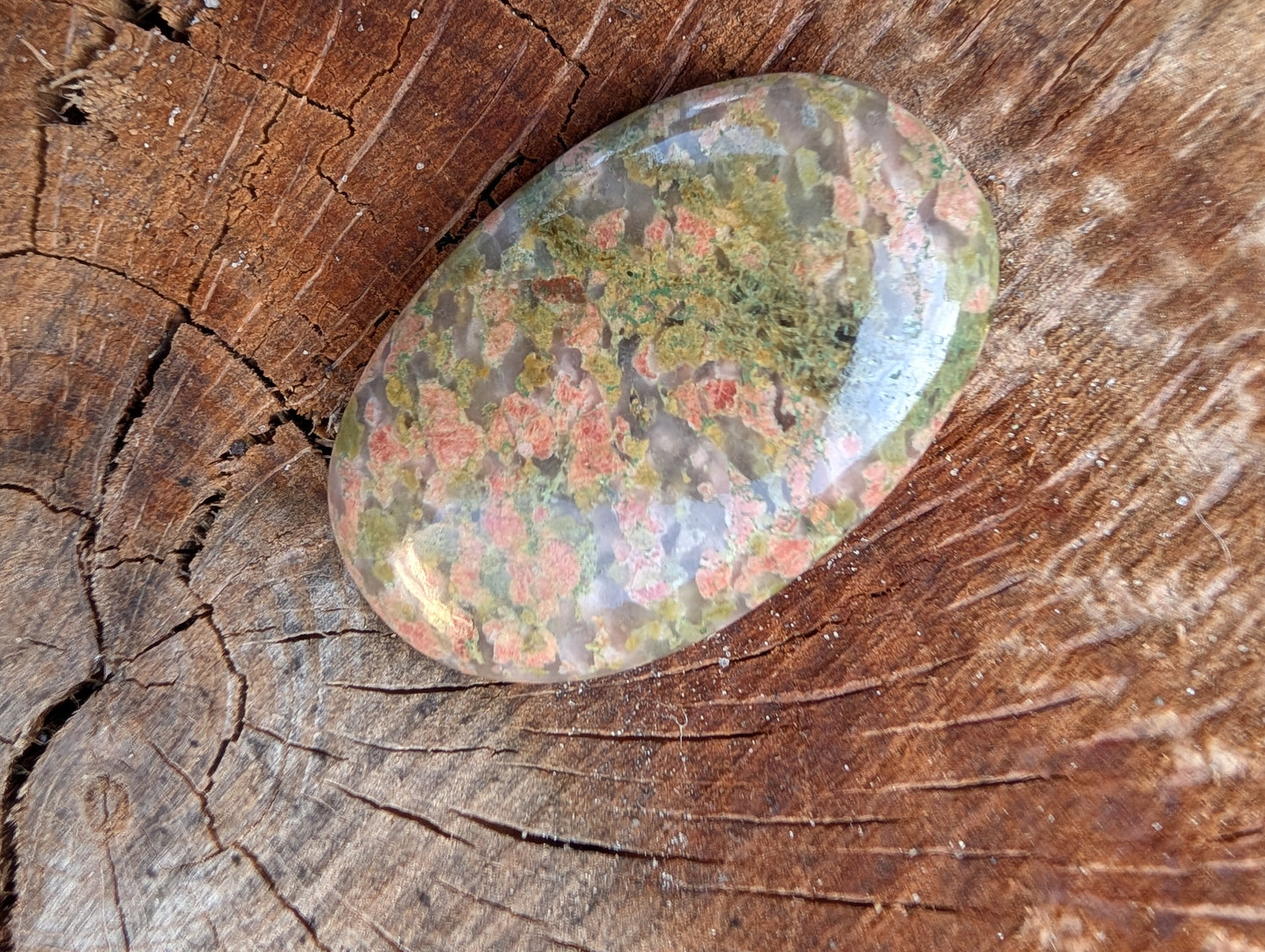 Unakite cabochon. Oval . Pink Green 44mm x 28mm