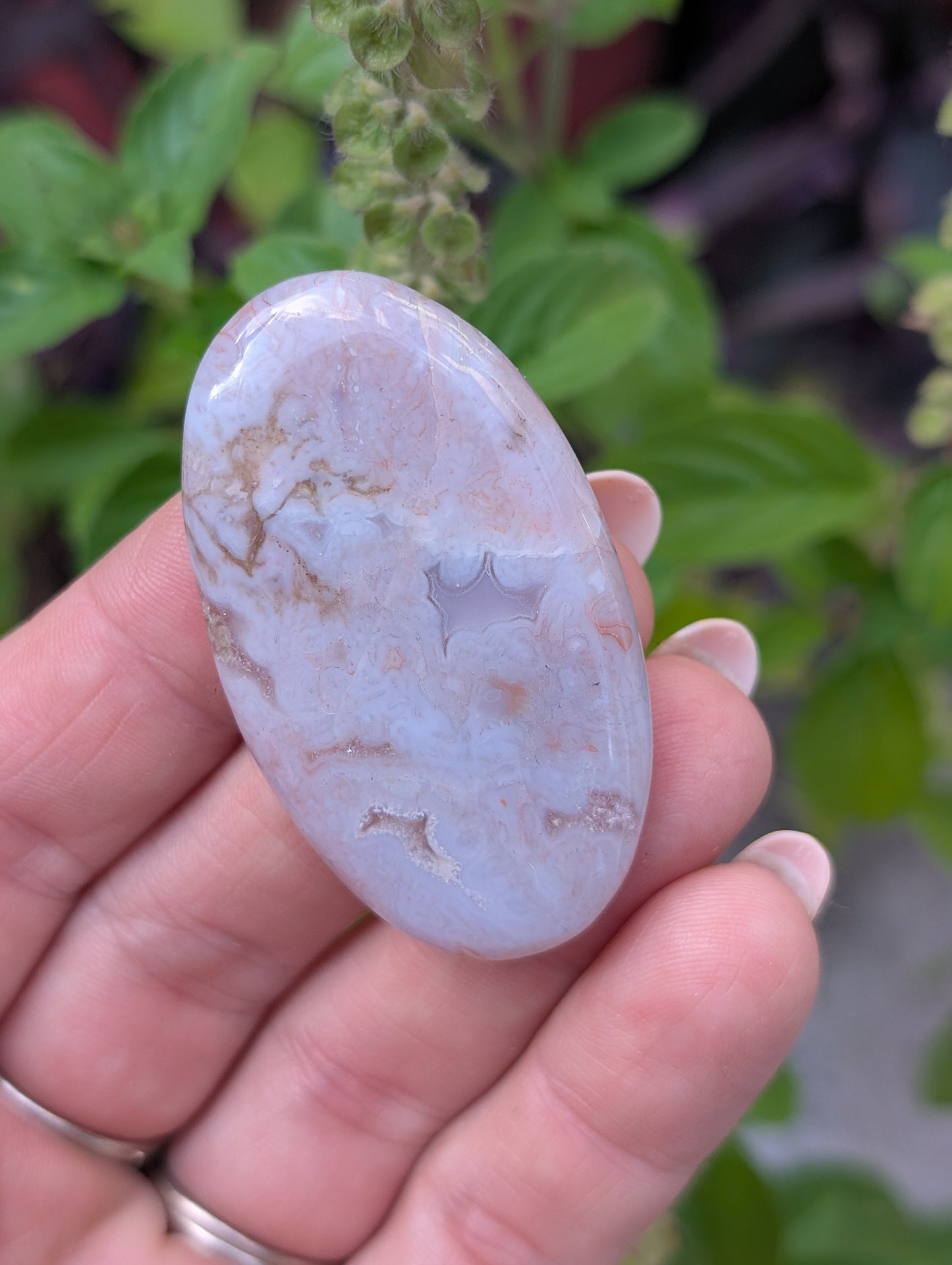 Moss agate cabochon. Large Oval. Pink. 49mm x 29mm