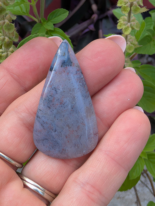 Moss agate cabochon. Tear drop . Red 44mm x 24mm