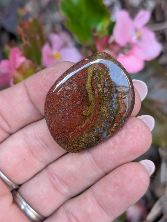 Plume agate cabochon. Freeform. Red 38mm x 30mm
