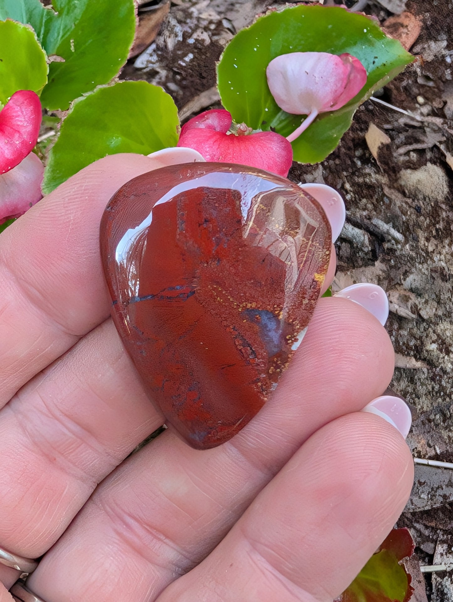 Plume agate cabochon. Tear drop . Red 36mm x 28mm