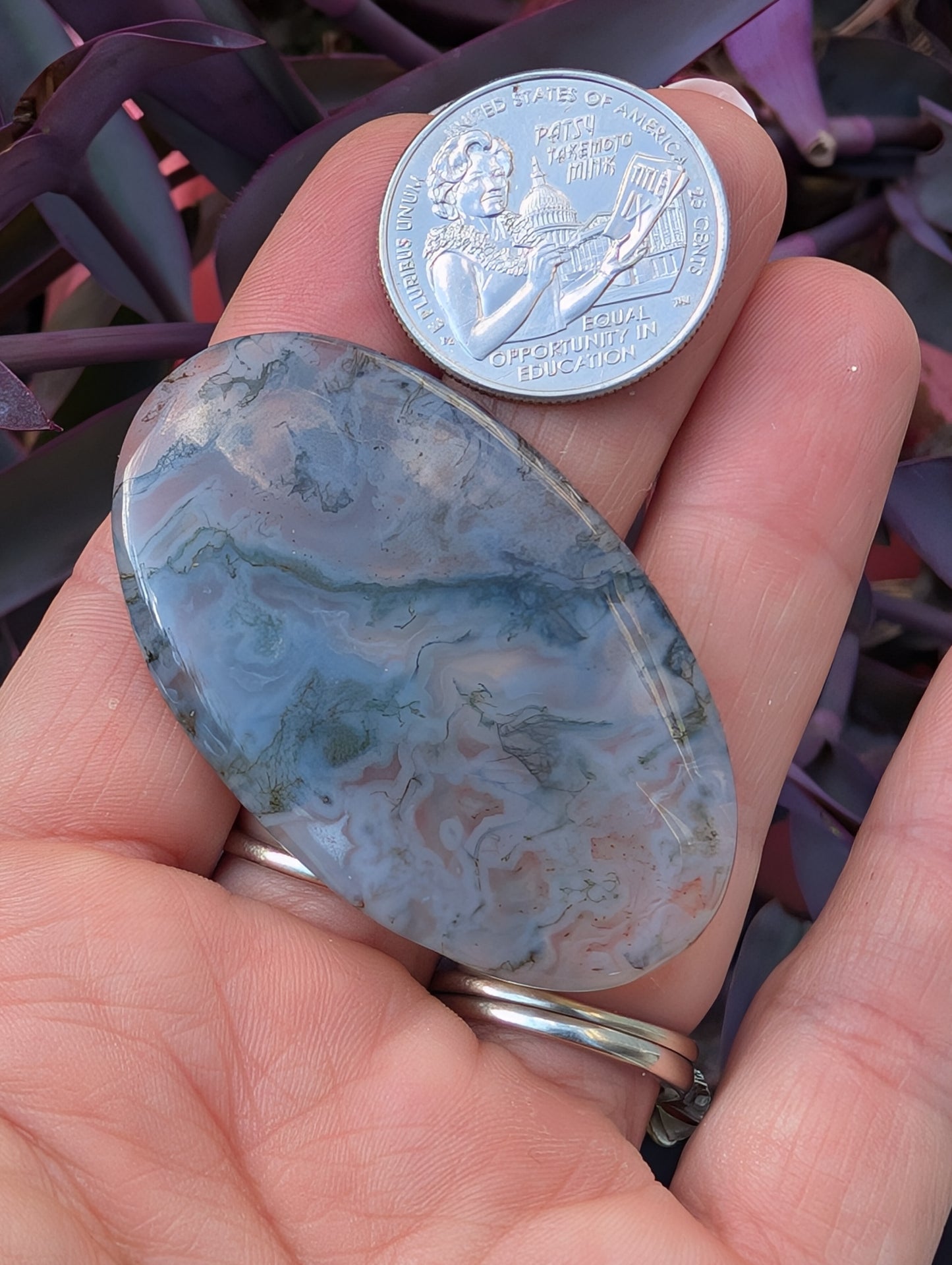 Moss agate cabochon. Large Oval. Green. 53mm x 31mm