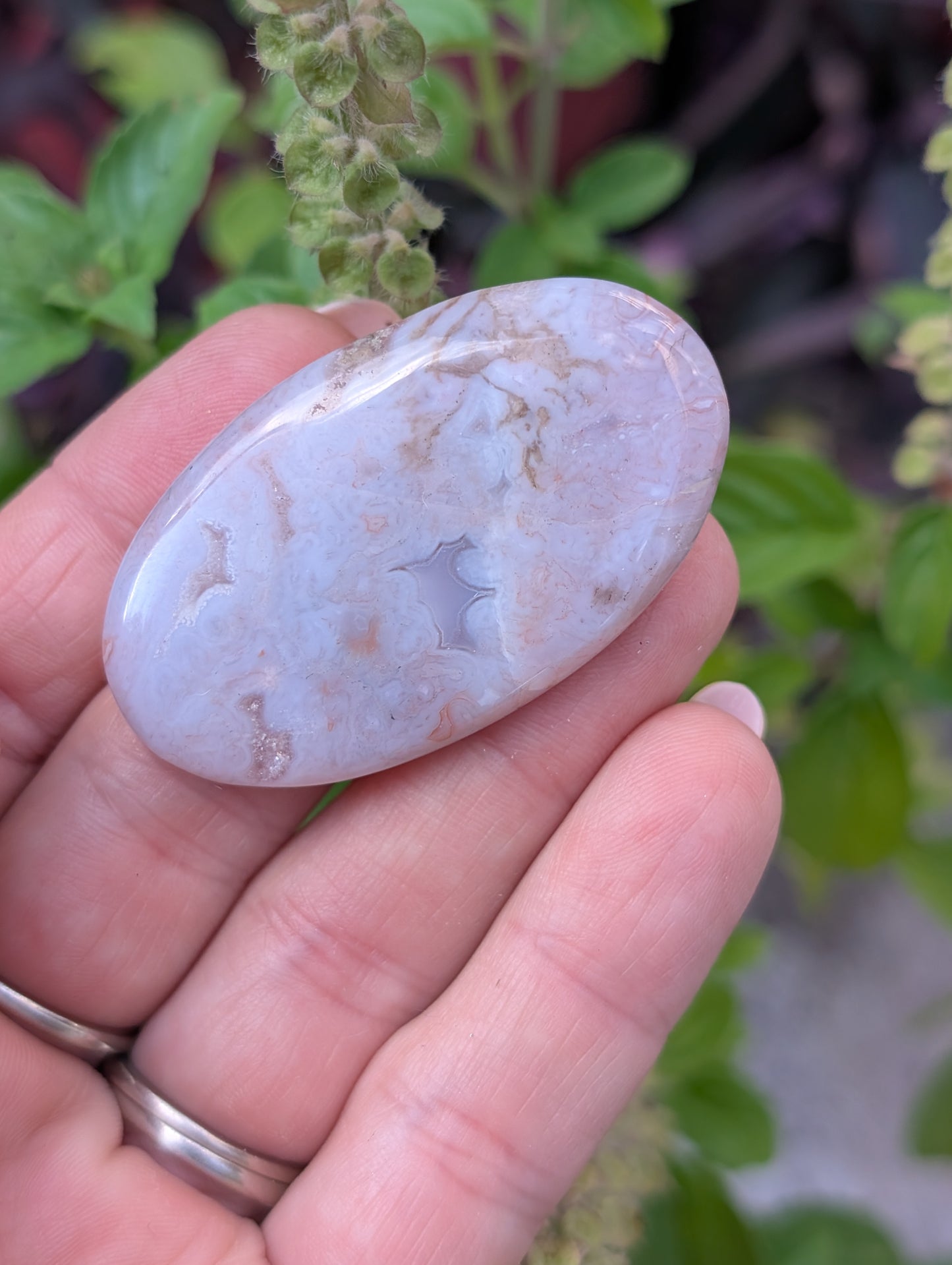 Moss agate cabochon. Large Oval. Pink. 49mm x 29mm