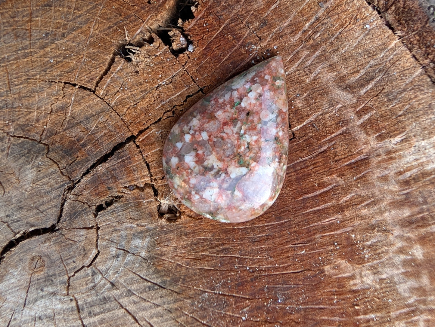 Unakite cabochon. Tear drop . Pink Green 33mm x 24mm