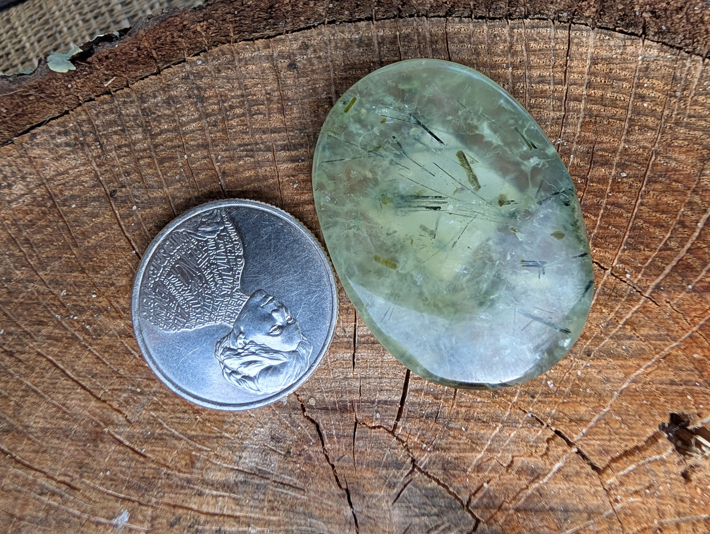 Phrenite cabochon. Oval . Green 39mm x 28mm