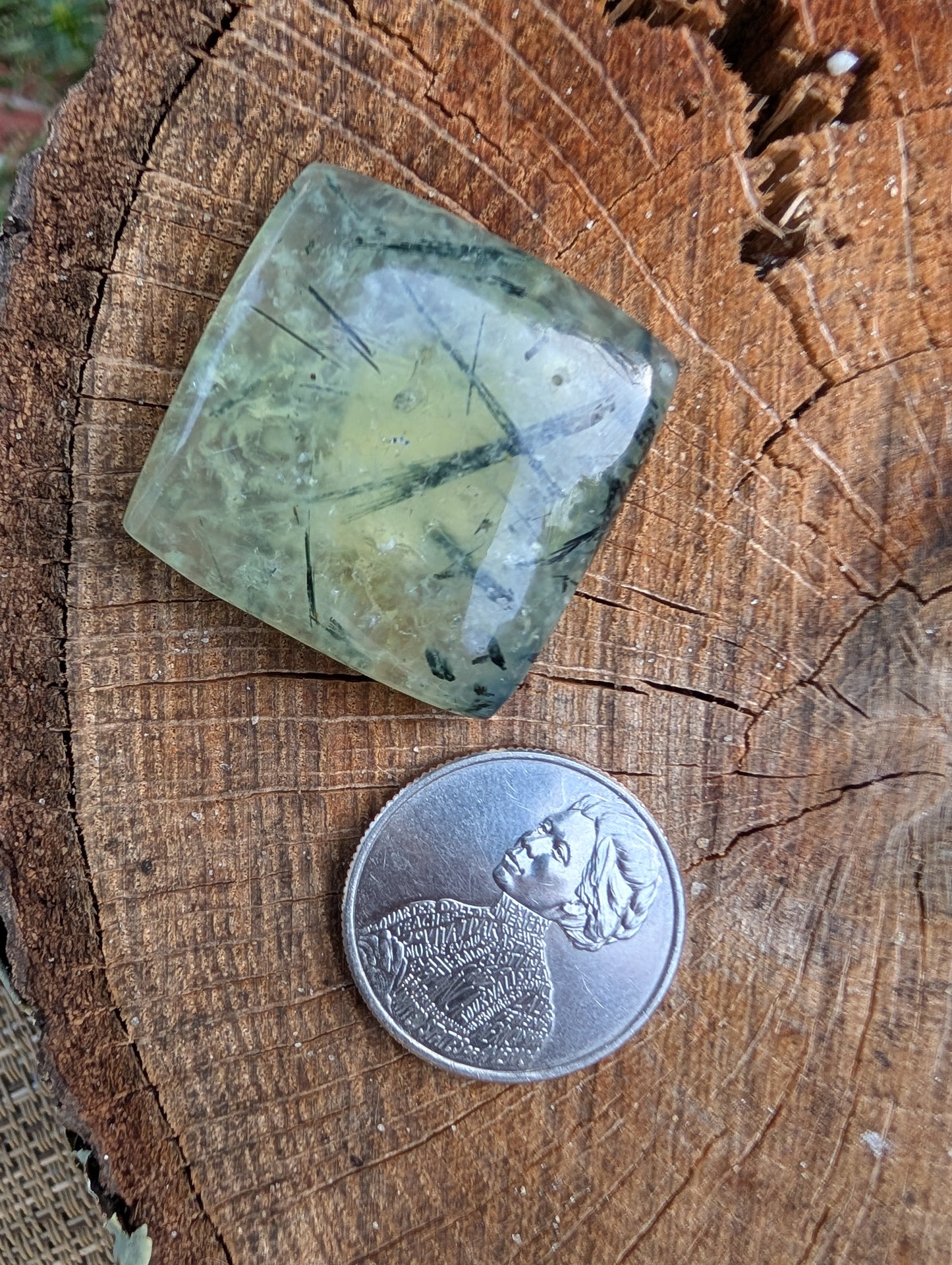 Phrenite cabochon. Square . Green 30mm x 29mm