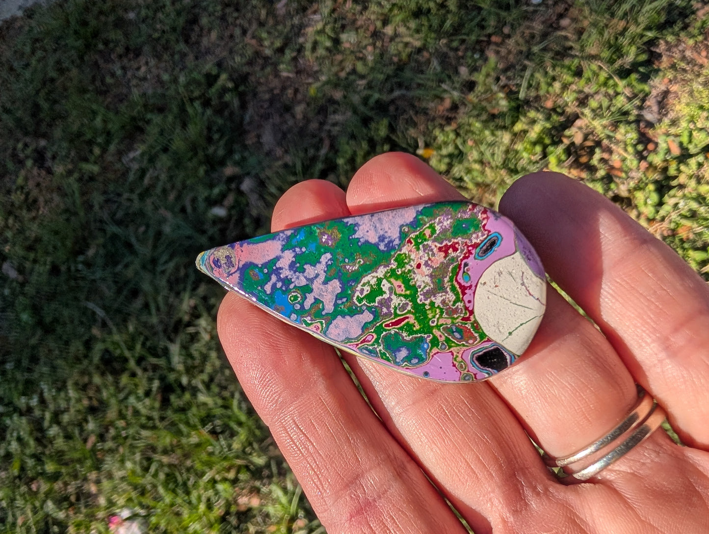 Graffiti Cabochon. multi color. Tear drop recycled wearable art jewelry making #3