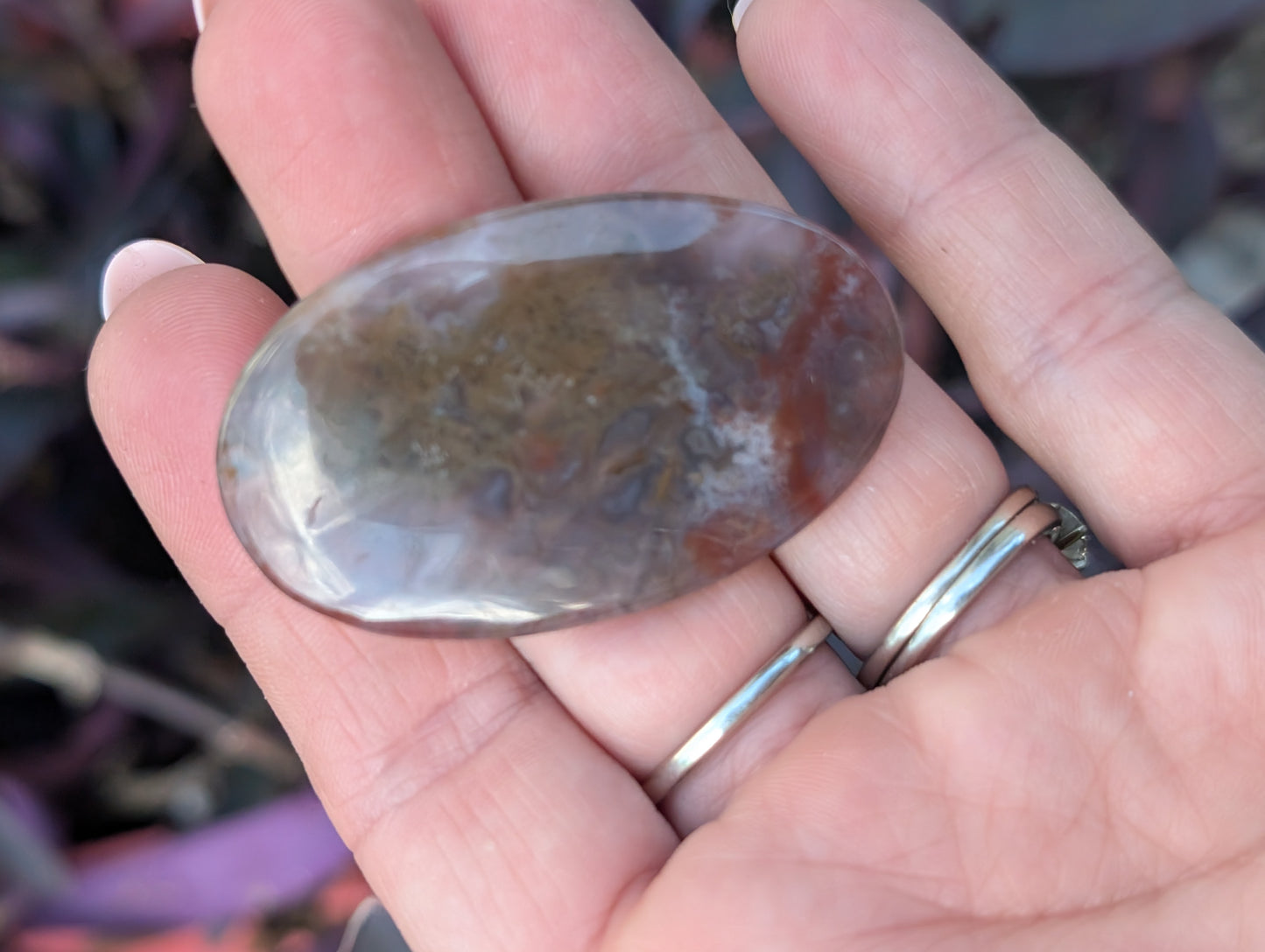 Moss agate cabochon. Large Oval. Green and red. 47mm x 29mm