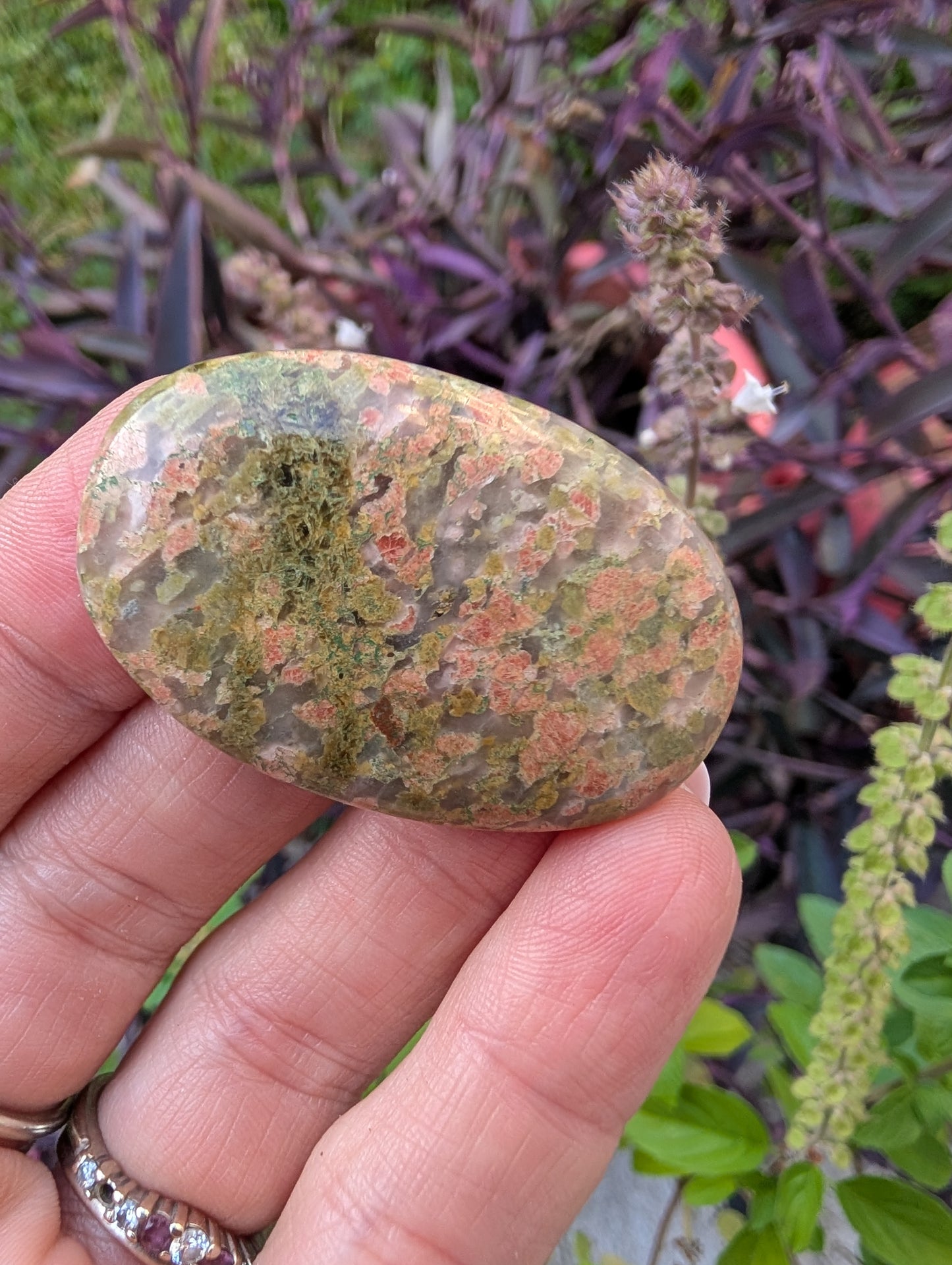 Unakite cabochon. Oval . Pink Green 44mm x 28mm