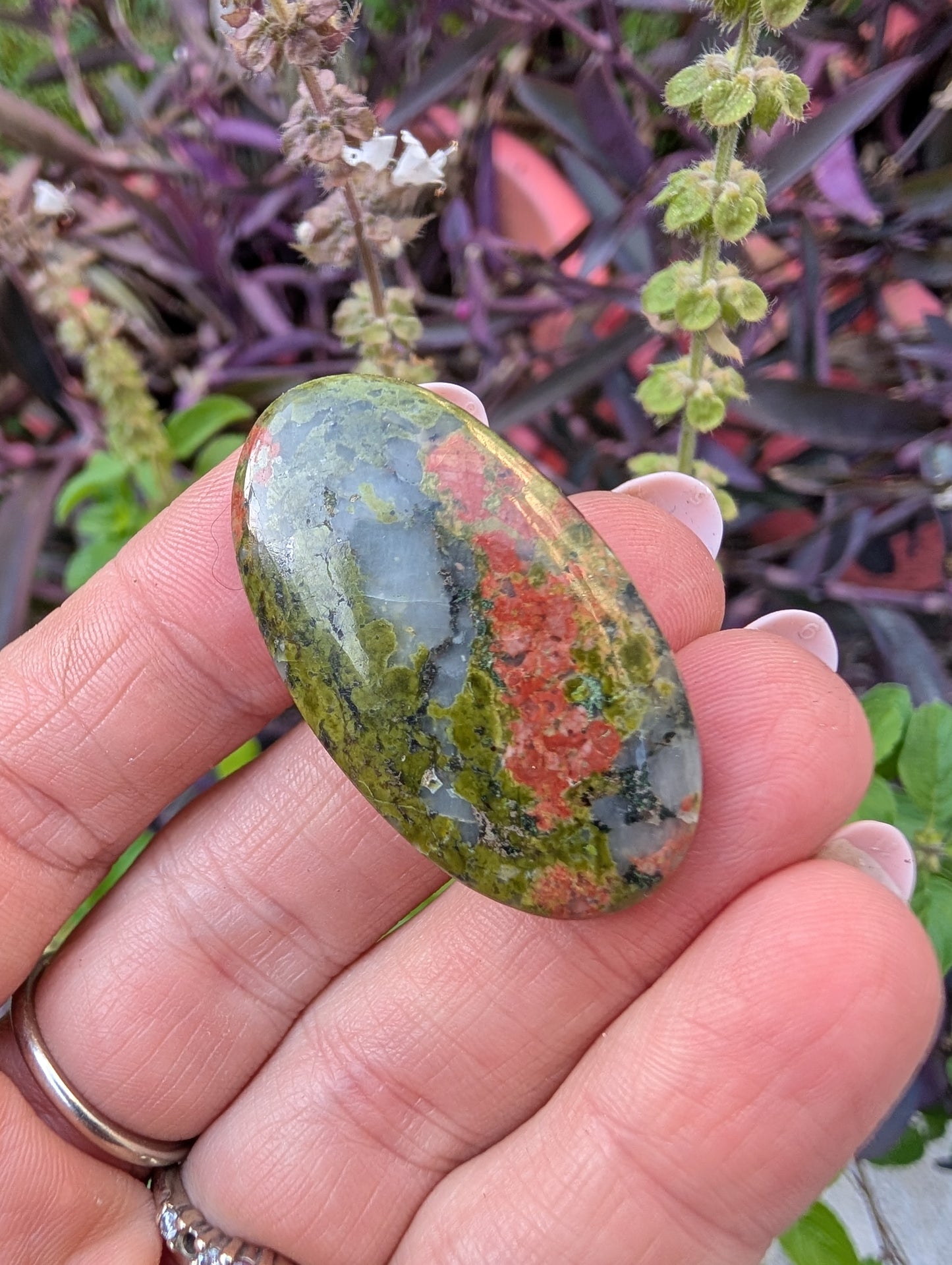 Unakite cabochon. Oval . Pink Green 39mm x 29mm