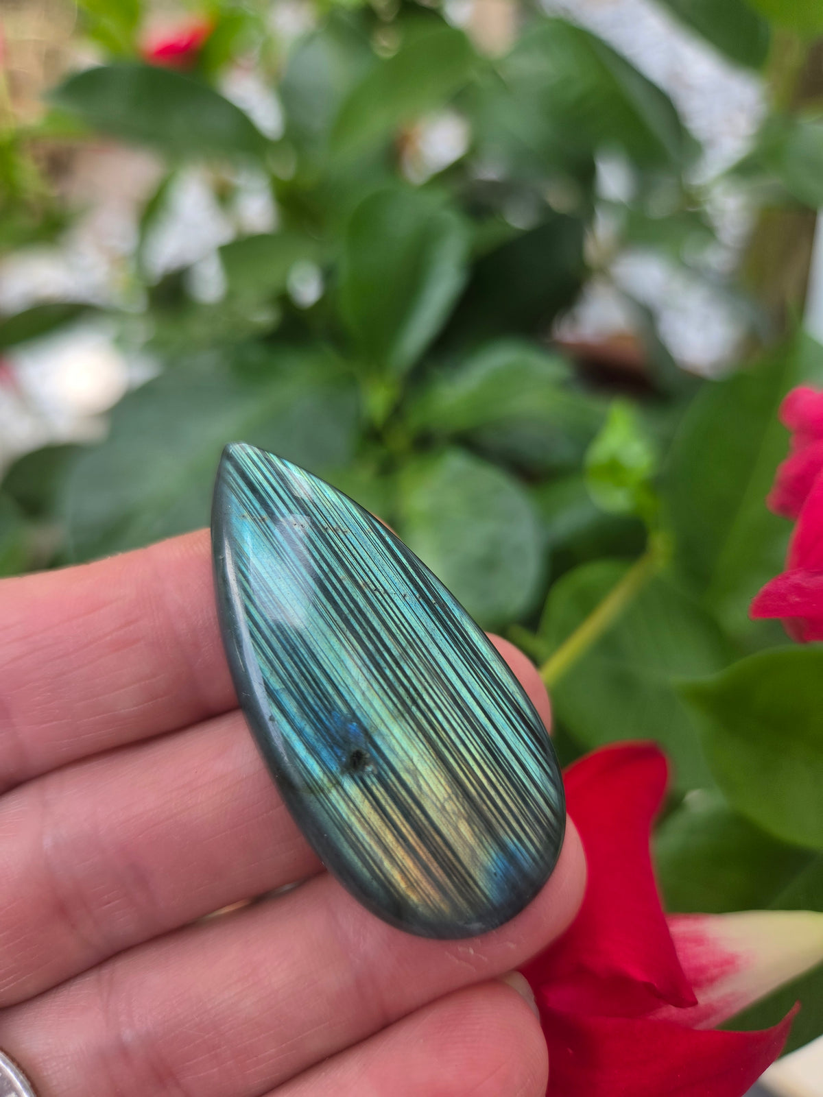Labradorite Cabochon 47mm x 23mm Striped pattern multi color flash