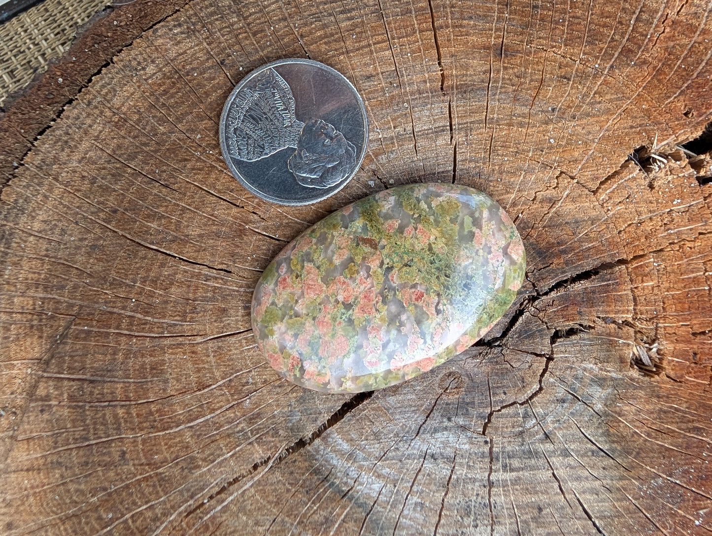 Unakite cabochon. Oval . Pink Green 44mm x 28mm