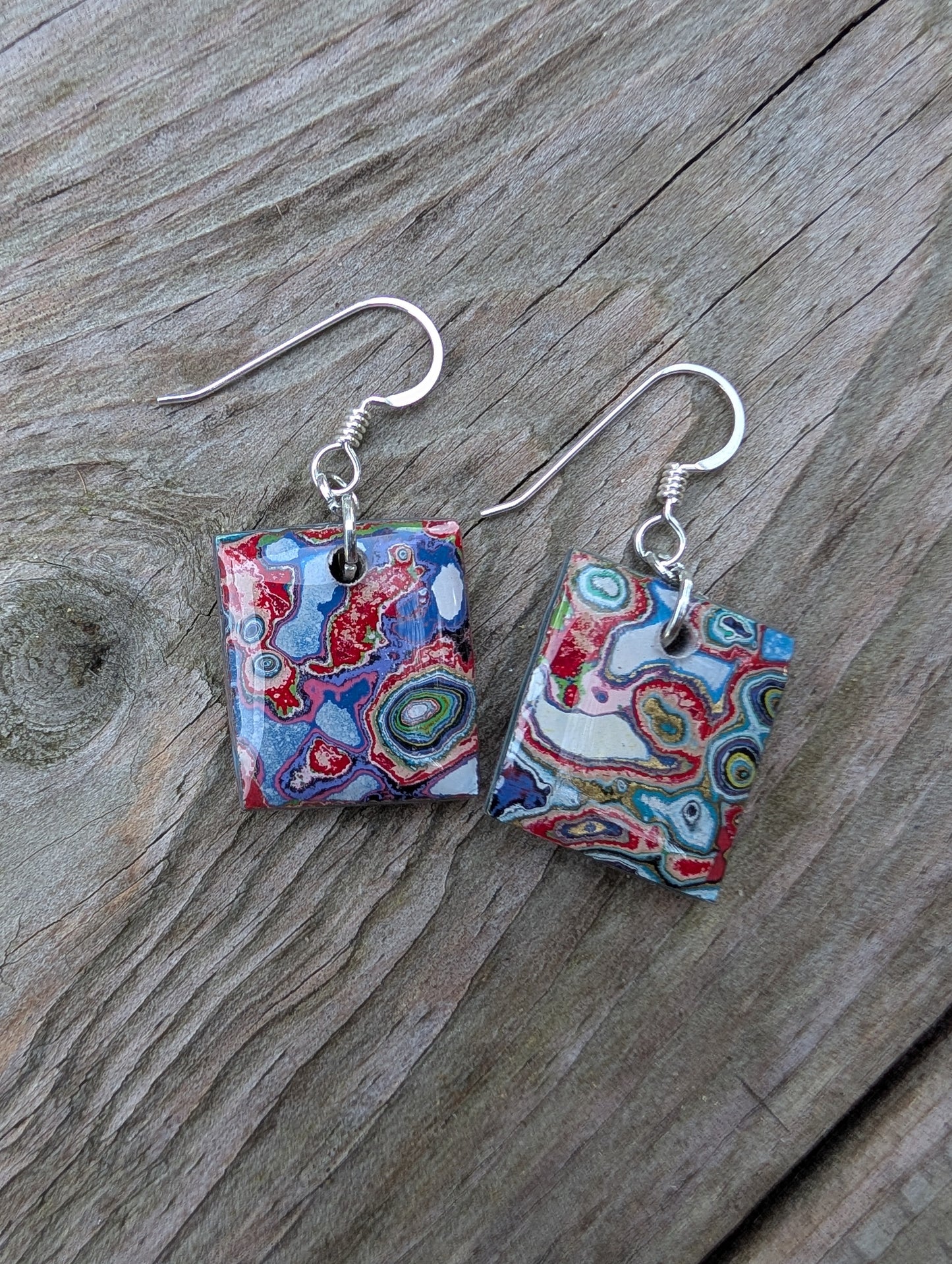 Graffiti style Earrings handmade with Sterling Silver ear hooks. multi color earrings, dangle earrings. unique one of a kind gift.