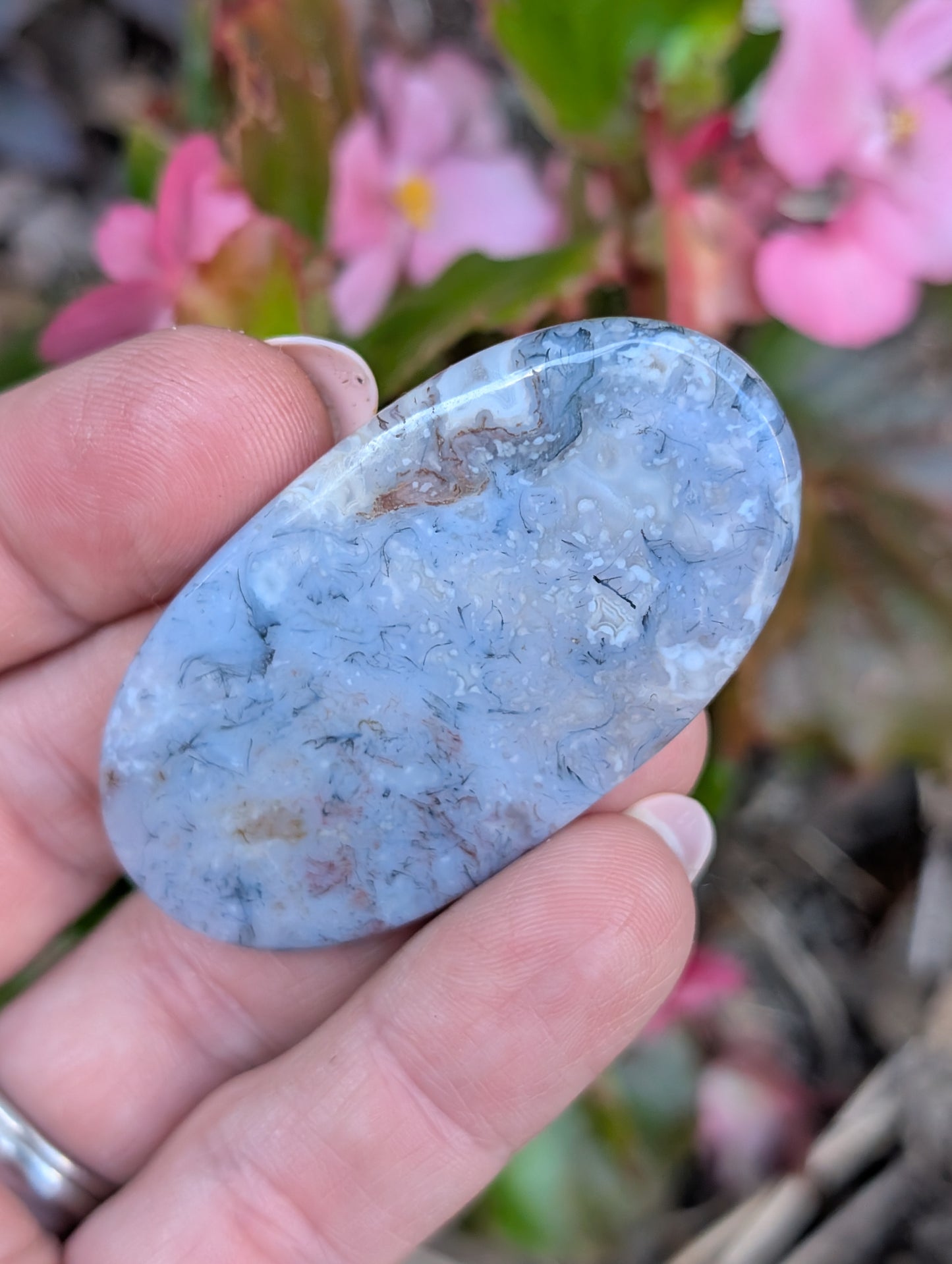 Moss agate cabochon. Large Oval. Green. 55mm x 29mm
