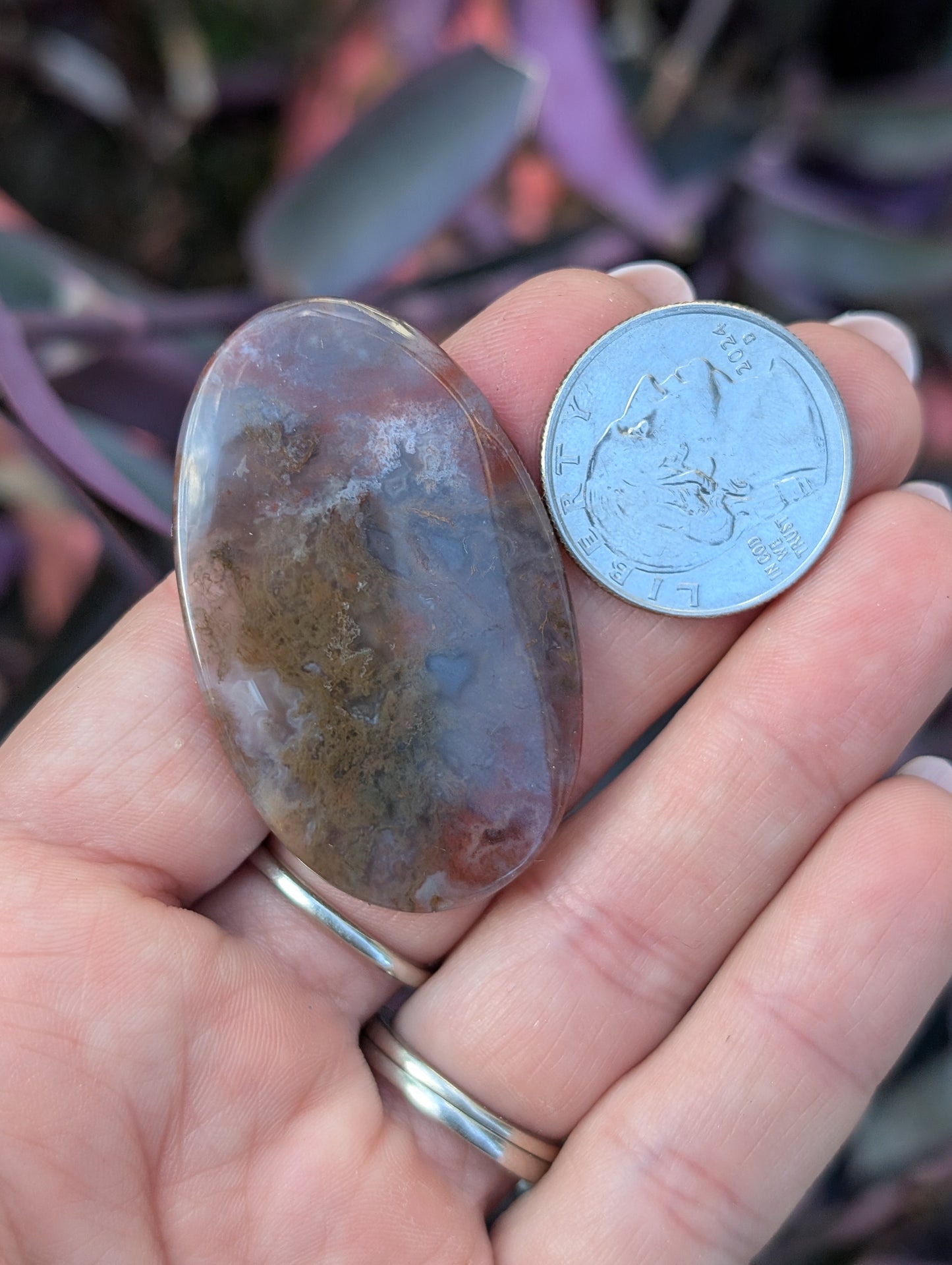Moss agate cabochon. Large Oval. Green and red. 47mm x 29mm