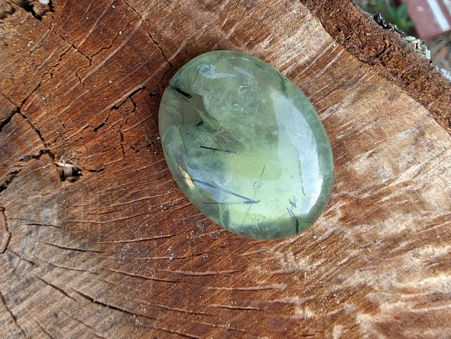 Phrenite cabochon. Oval . Green 38mm x 29mm
