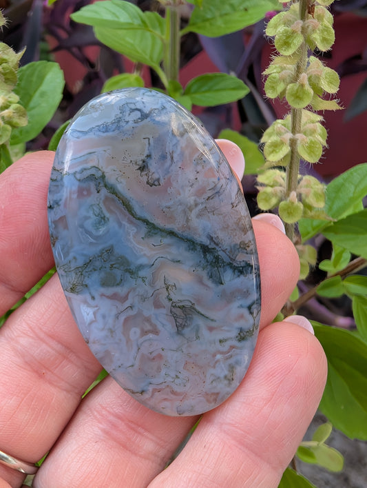 Moss agate cabochon. Large Oval. Green. 53mm x 31mm