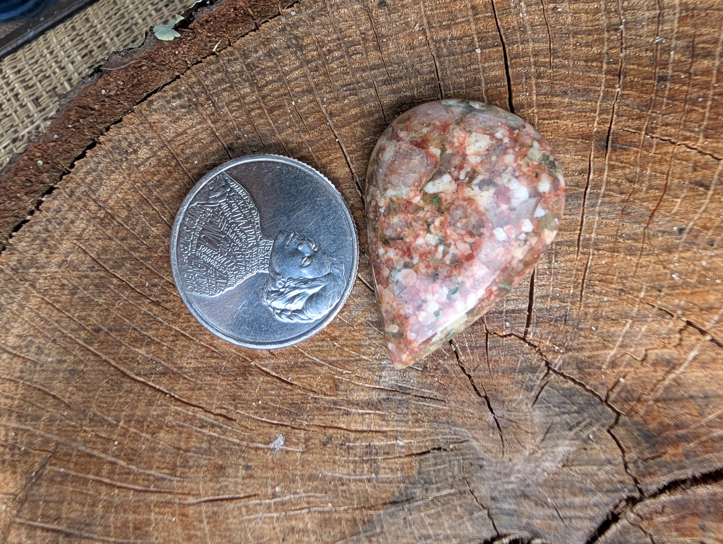 Unakite cabochon. Tear drop . Pink Green 33mm x 24mm