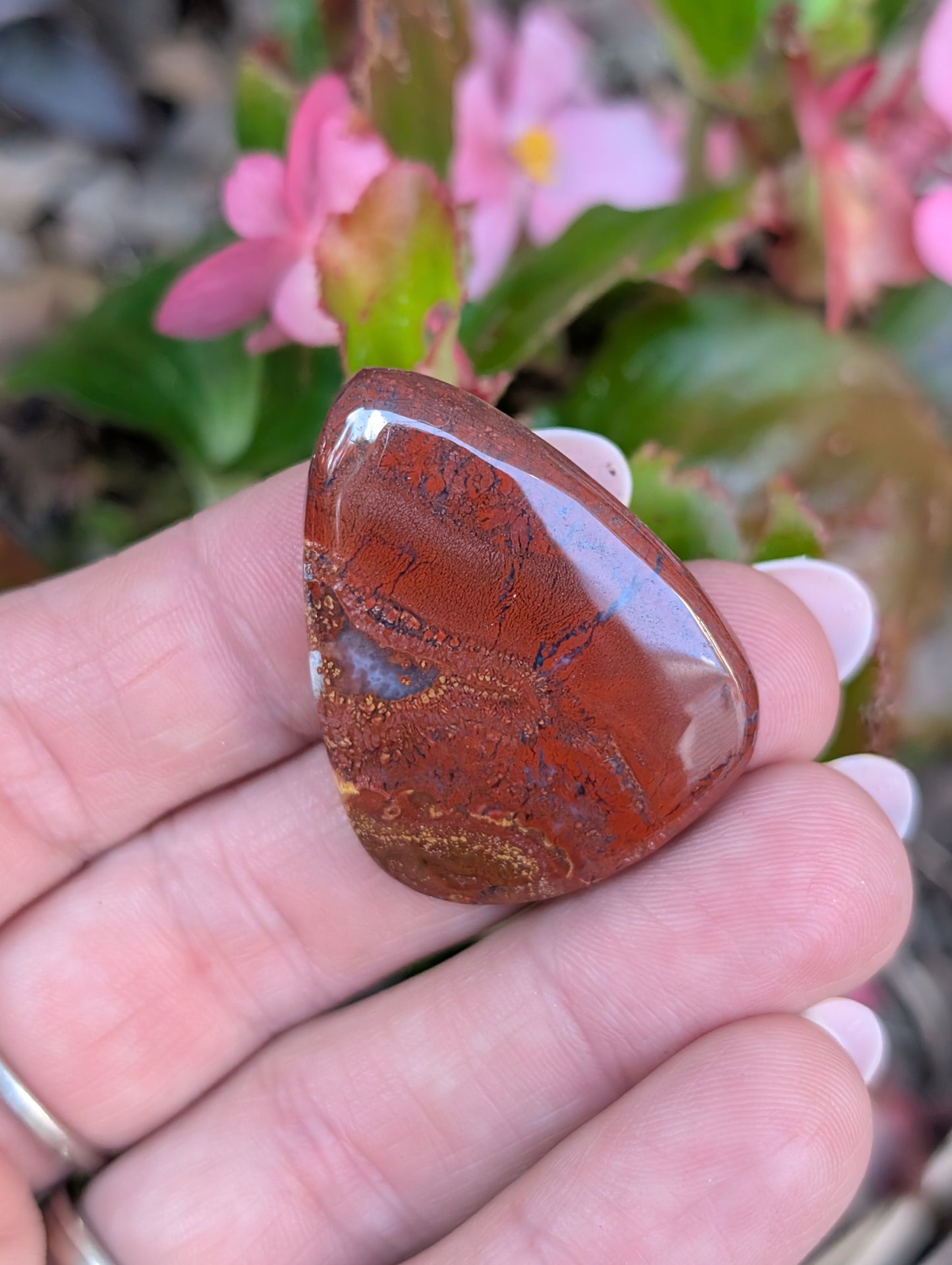 Plume agate cabochon. Tear drop . Red 36mm x 28mm