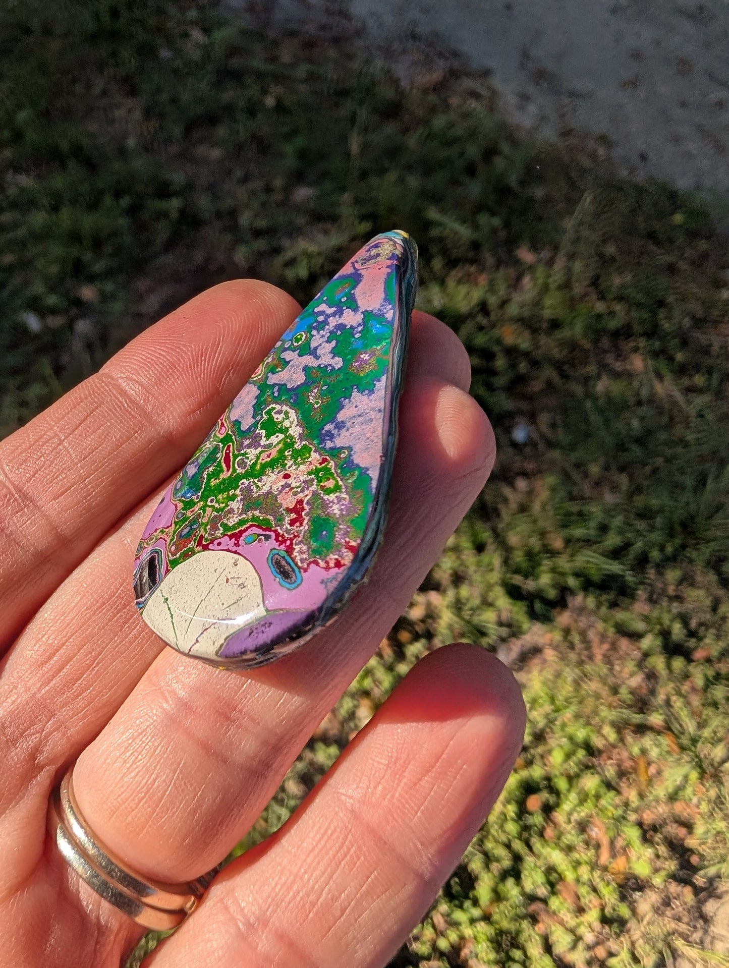 Graffiti Cabochon. multi color. Tear drop recycled wearable art jewelry making #3