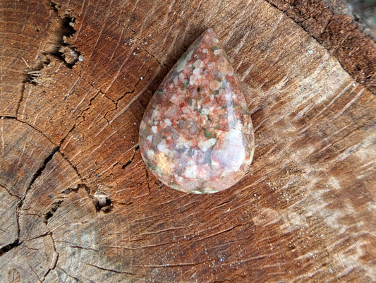 Unakite cabochon. Tear drop . Pink Green 33mm x 24mm